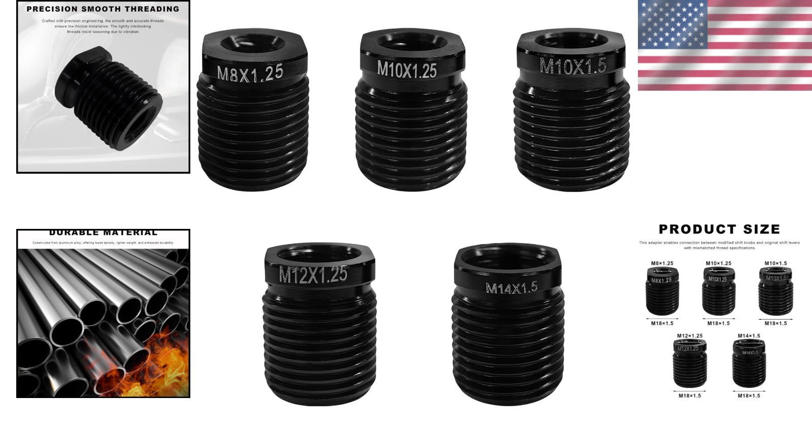 5PCS Gear Shift Knob Adapter Kit, Aluminum Shifter Handle Nut Inserts Fit