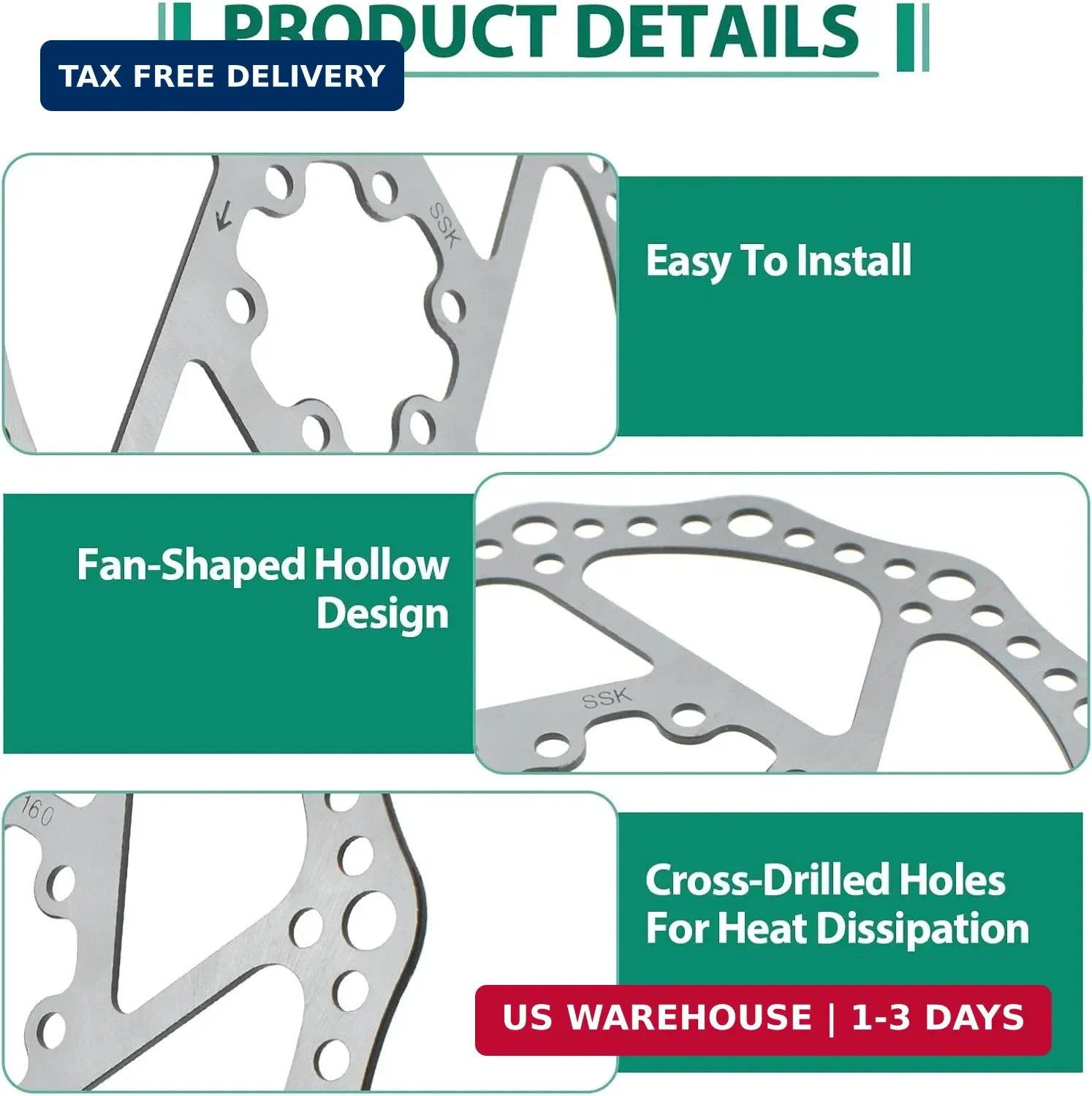 160mm Bike Disc Brake Rotor, Stainless Steel Bicycle Rotors with Anti-Slip 6 Bol