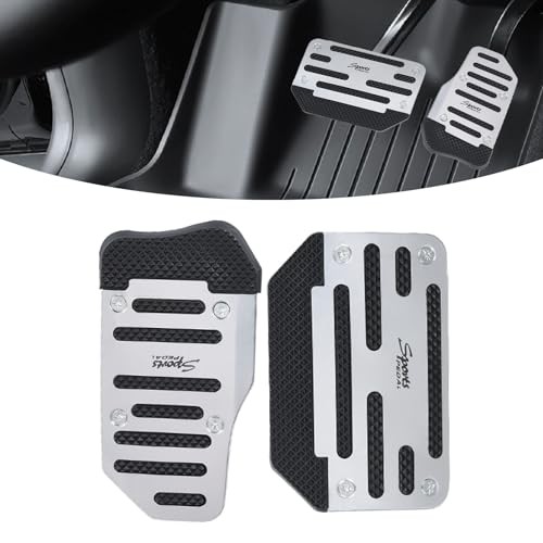 1 Pack 2 White Non-Slip Car Pedal Pad Kit, Premium Aluminum Alloy Brake Silvery