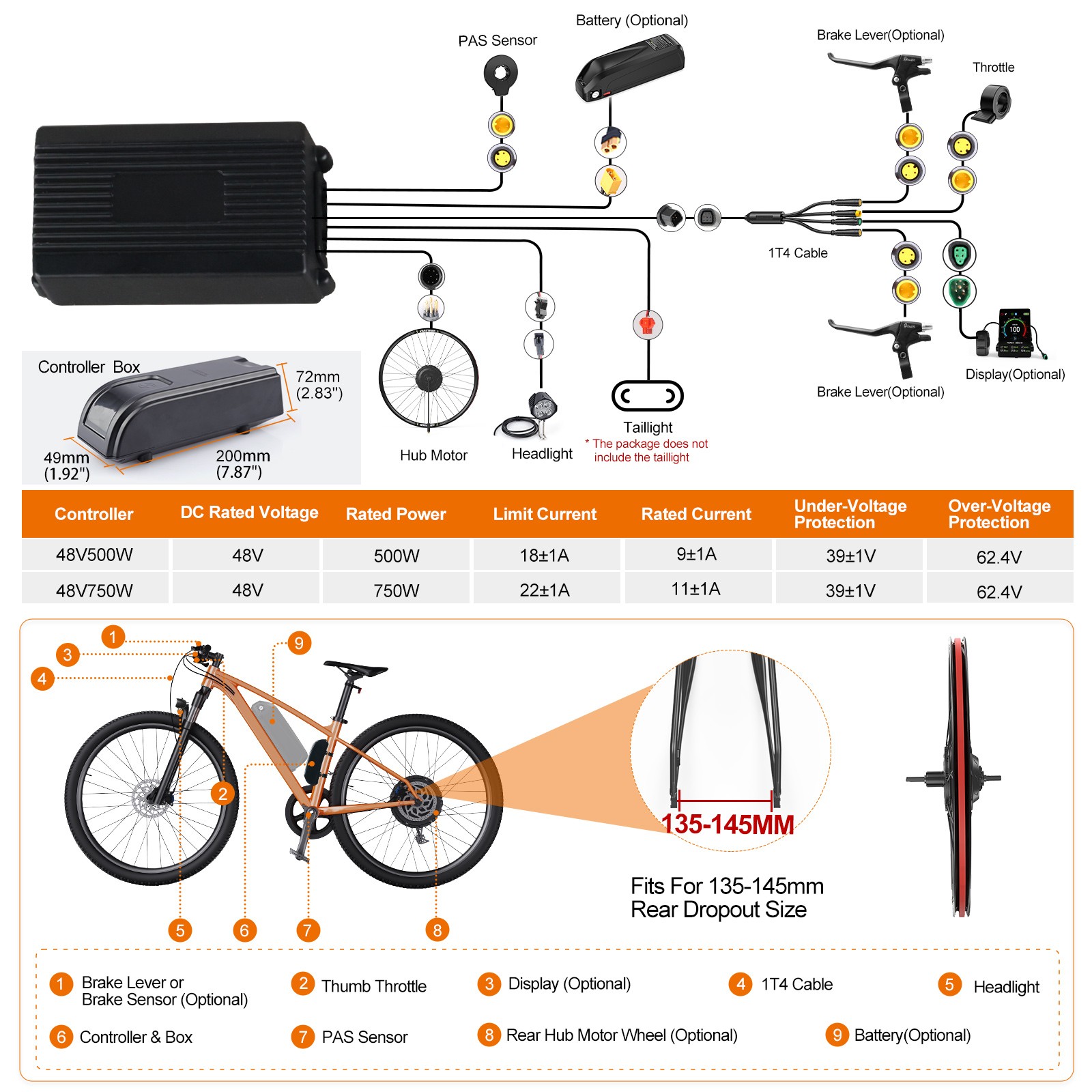 48V 750W Rear Wheel Hub Motor 26″ 27.5″ 700C Varstrom DIY eBike Conversion Kits