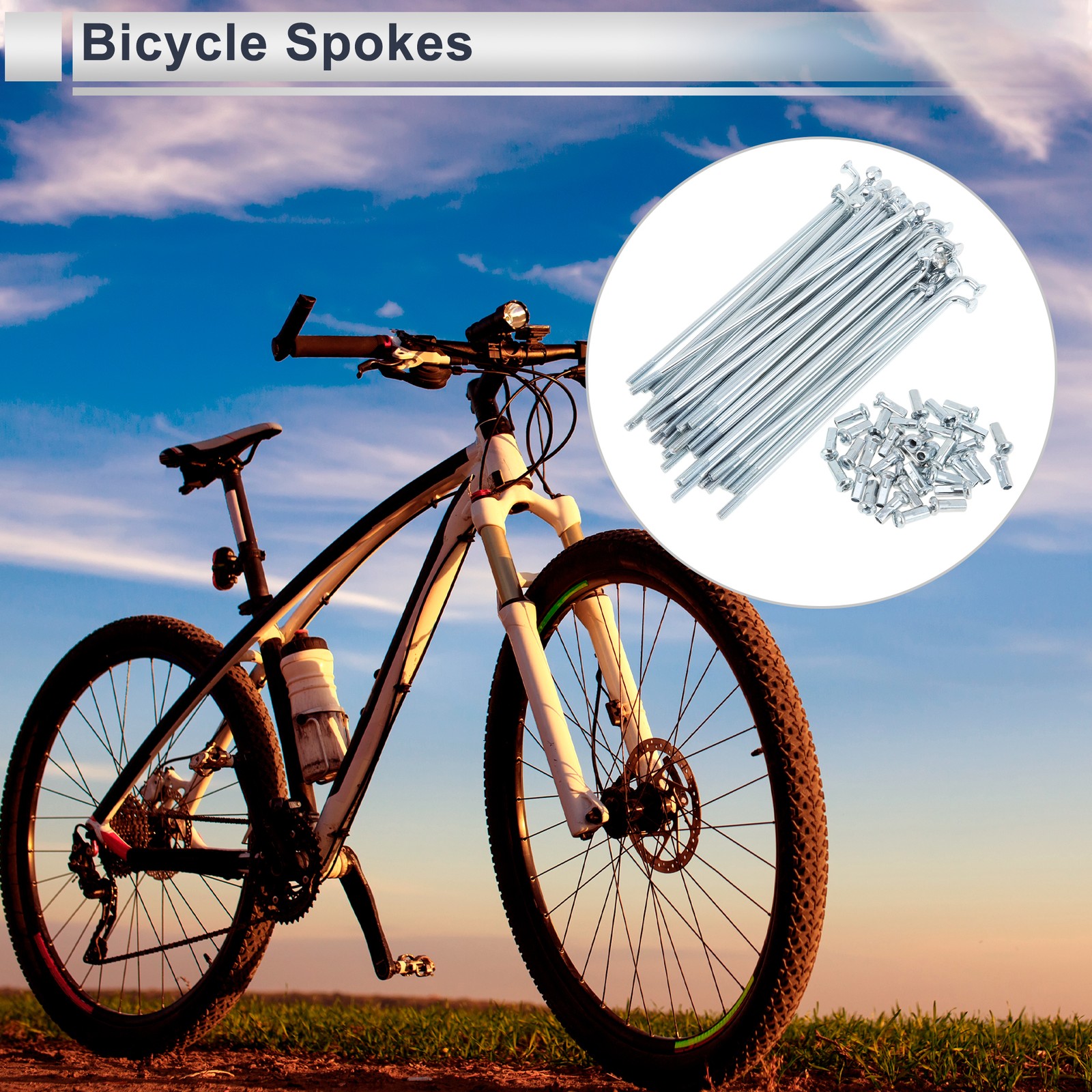 1 Set 12G 100mm Length Bicycle Spokes Nipple Carbon Steel Galvanized Silver Tone
