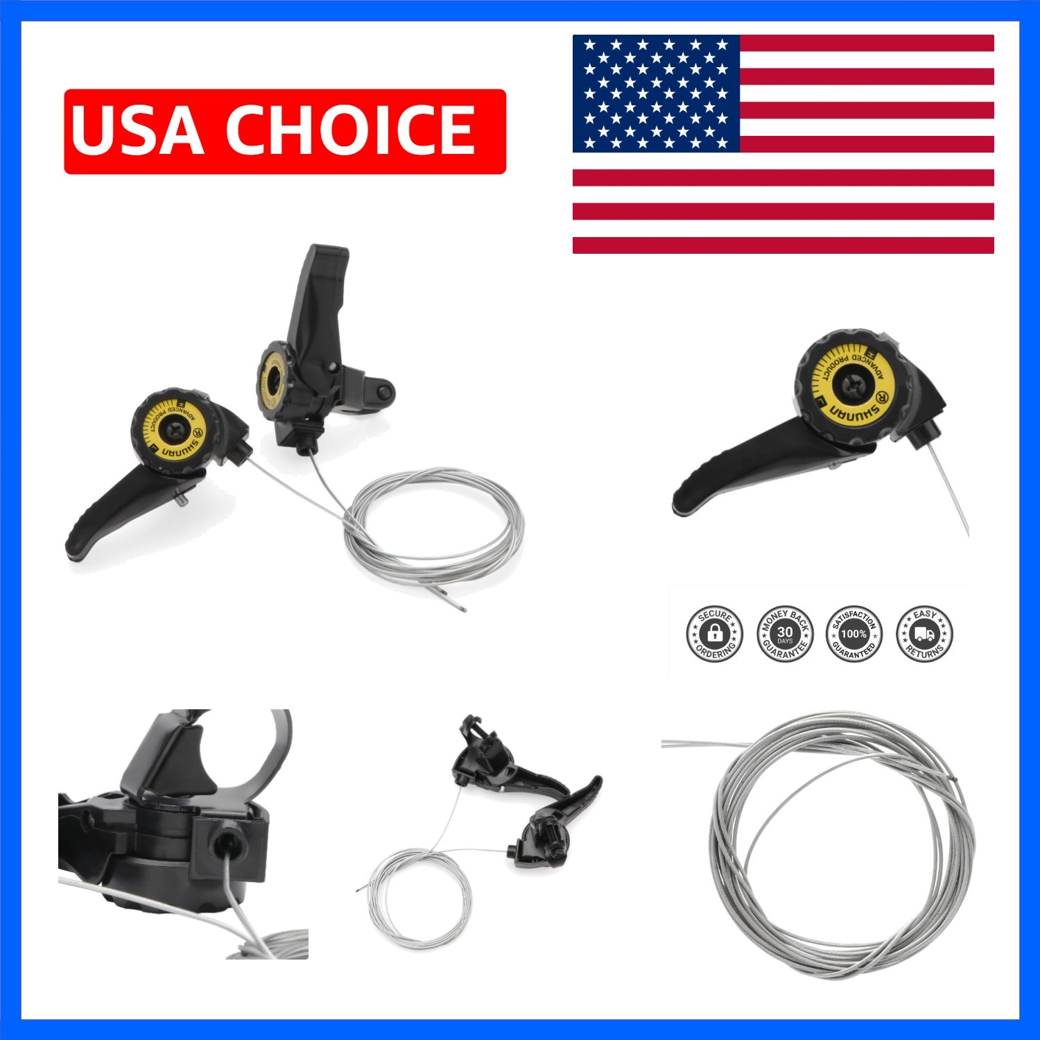 1 Pair Variable Speed Bicycle Shifters Shift Levers Black Silver Tone Pair