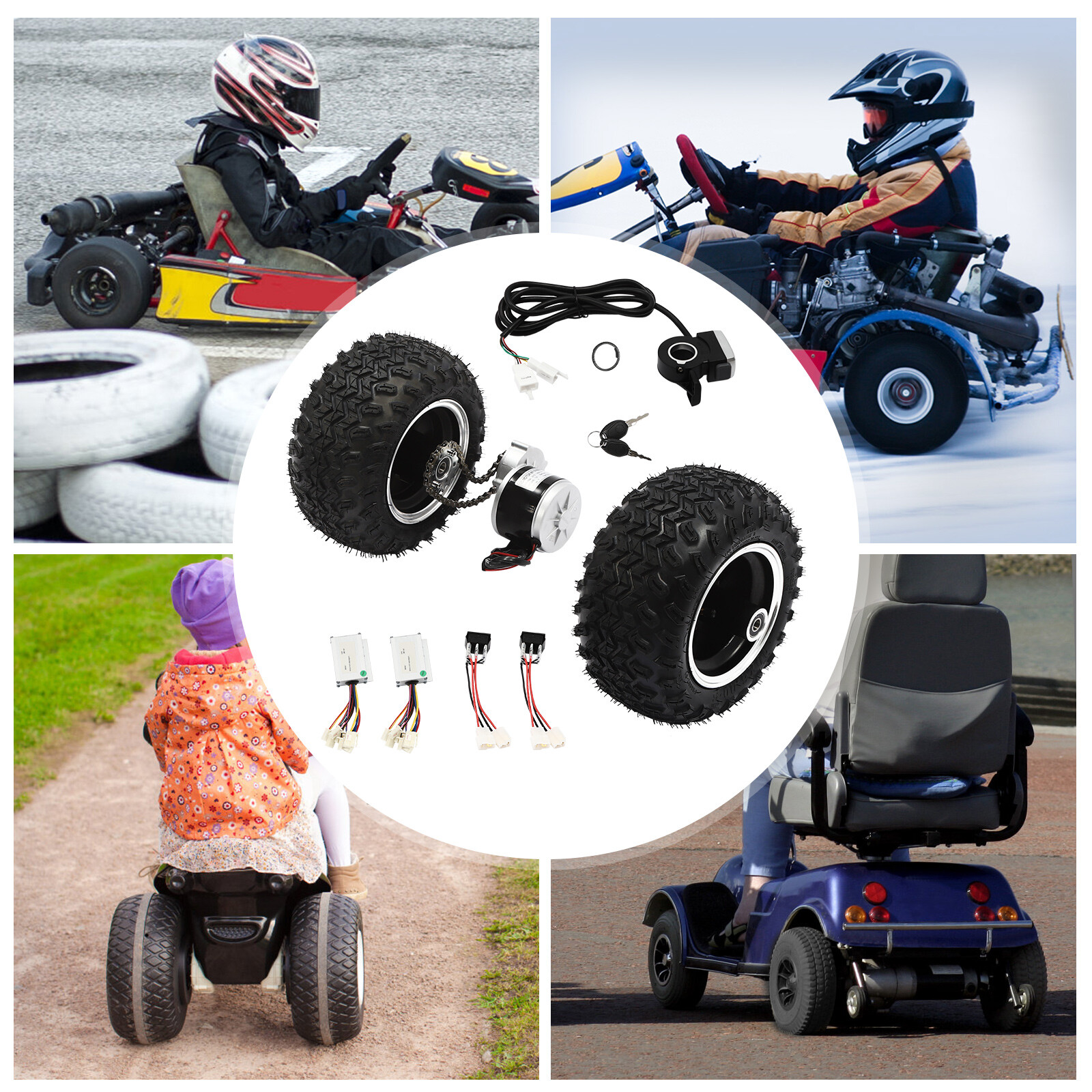 10″ Complet Motor Conversion Kit 24V 250W Double Wheel for Electric Cart Scooter