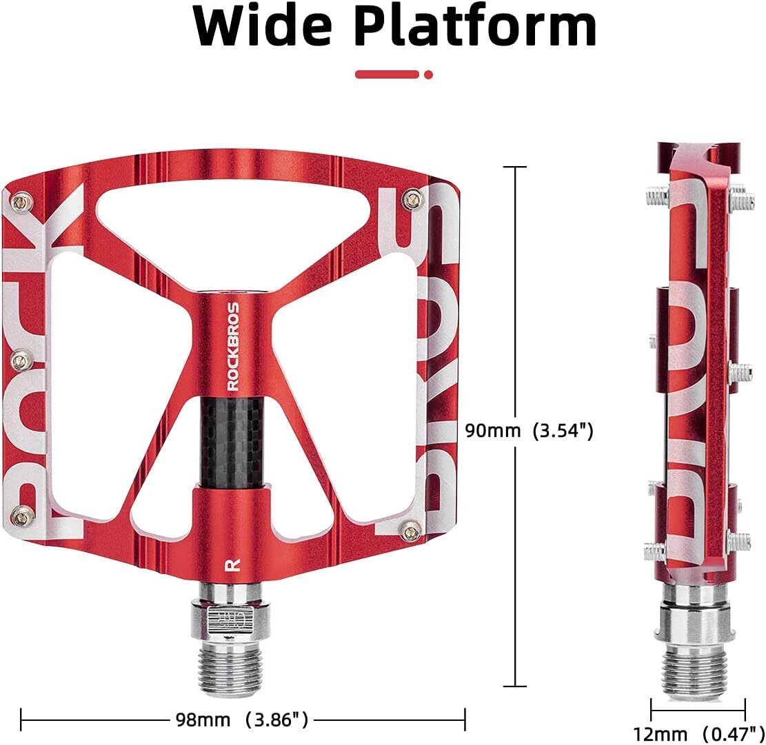 ROCKBROS Bike Pedals 9/16” Anti-Slip Aluminium Alloy Reflective Sealed Bearing