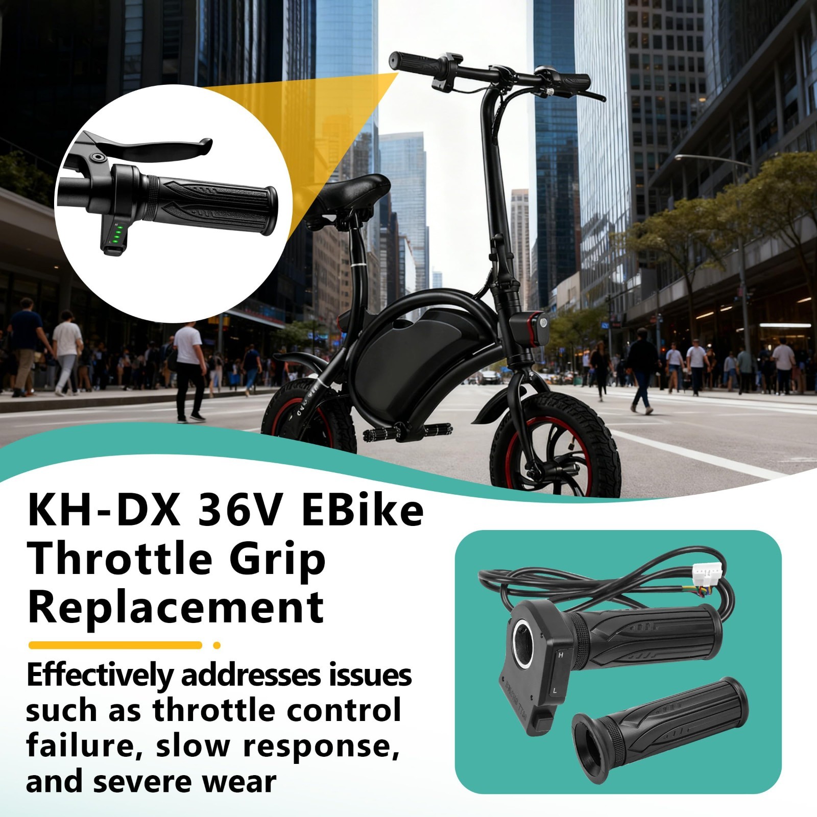 36V eBike Throttle Grip Replacement w/LCD Display & Cruise Control, Fits Jetson