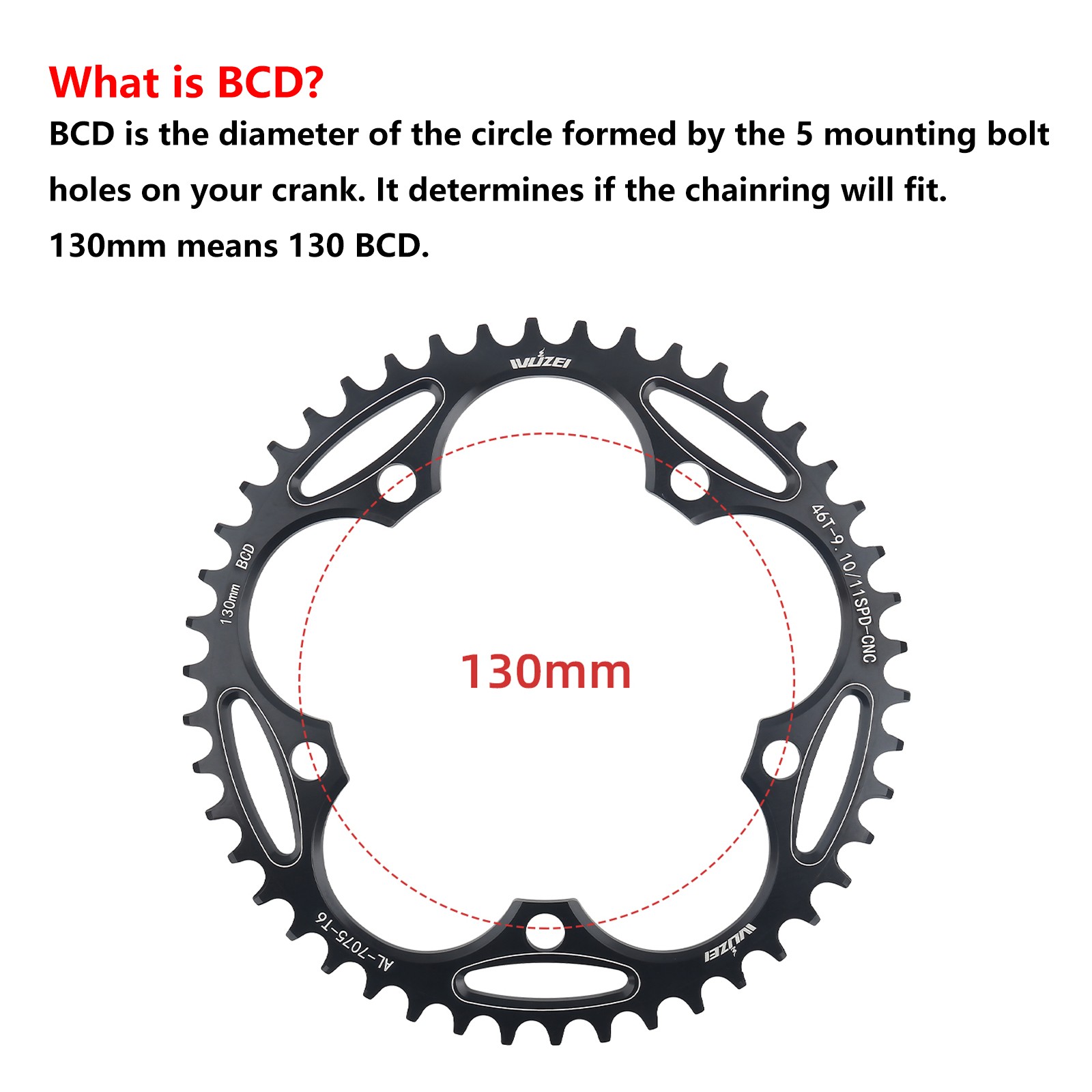 Road Bike Chainring 130 BCD 5 -Bolts 38T to 60T 9-11 Speed Bicycle Chainwheel