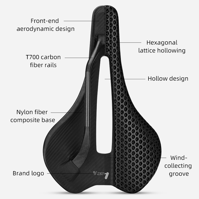 WEST BIKING 3D Printed Nylon Bicycle Saddle Hollow Racing Bike Seat Cushion