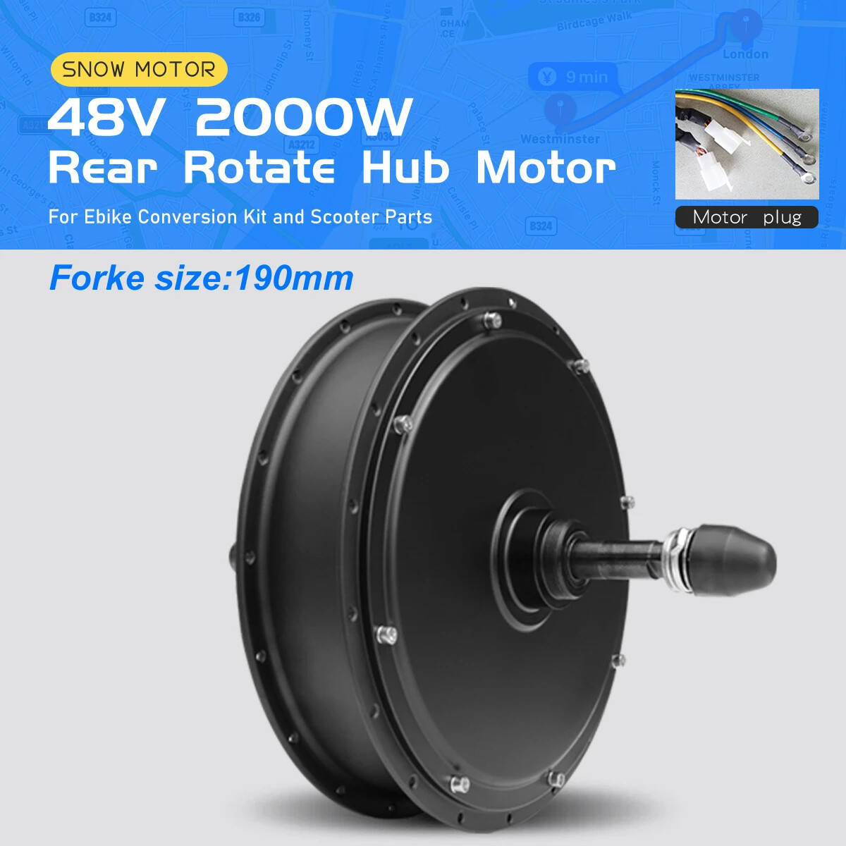 Snow Electric Bicycle Fat Tire 48V 2000W Brushless Rear Hub Motor Dropout 190mm