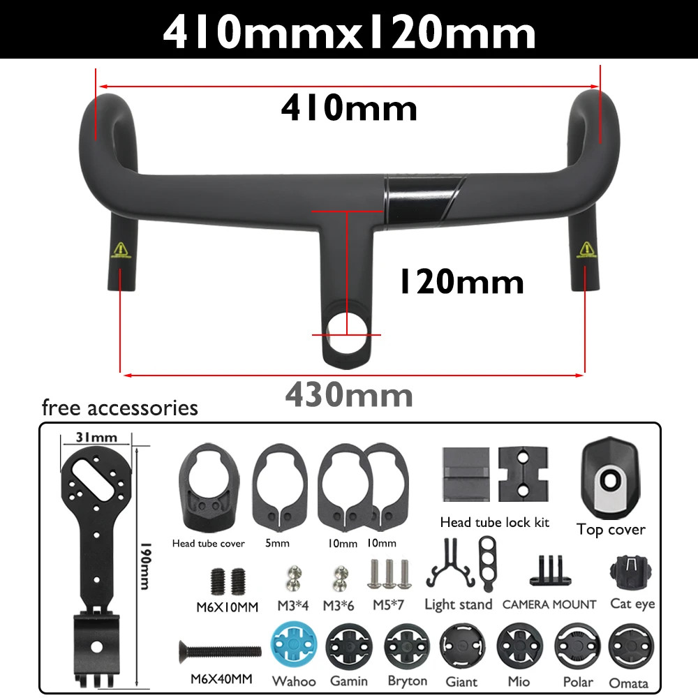 Carbon Fiber Integrated Handlebar for Road Bike 370-430mm with Computer Bracket