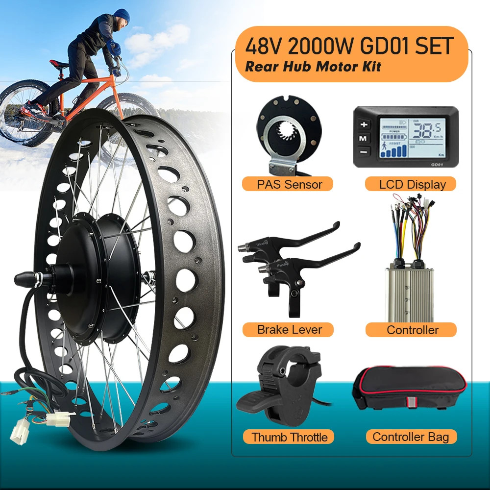 48V 2000W EBike Fat Tire Conversion Kit 4.0Tyre Rear Hub Motor Wheel Snow Bike