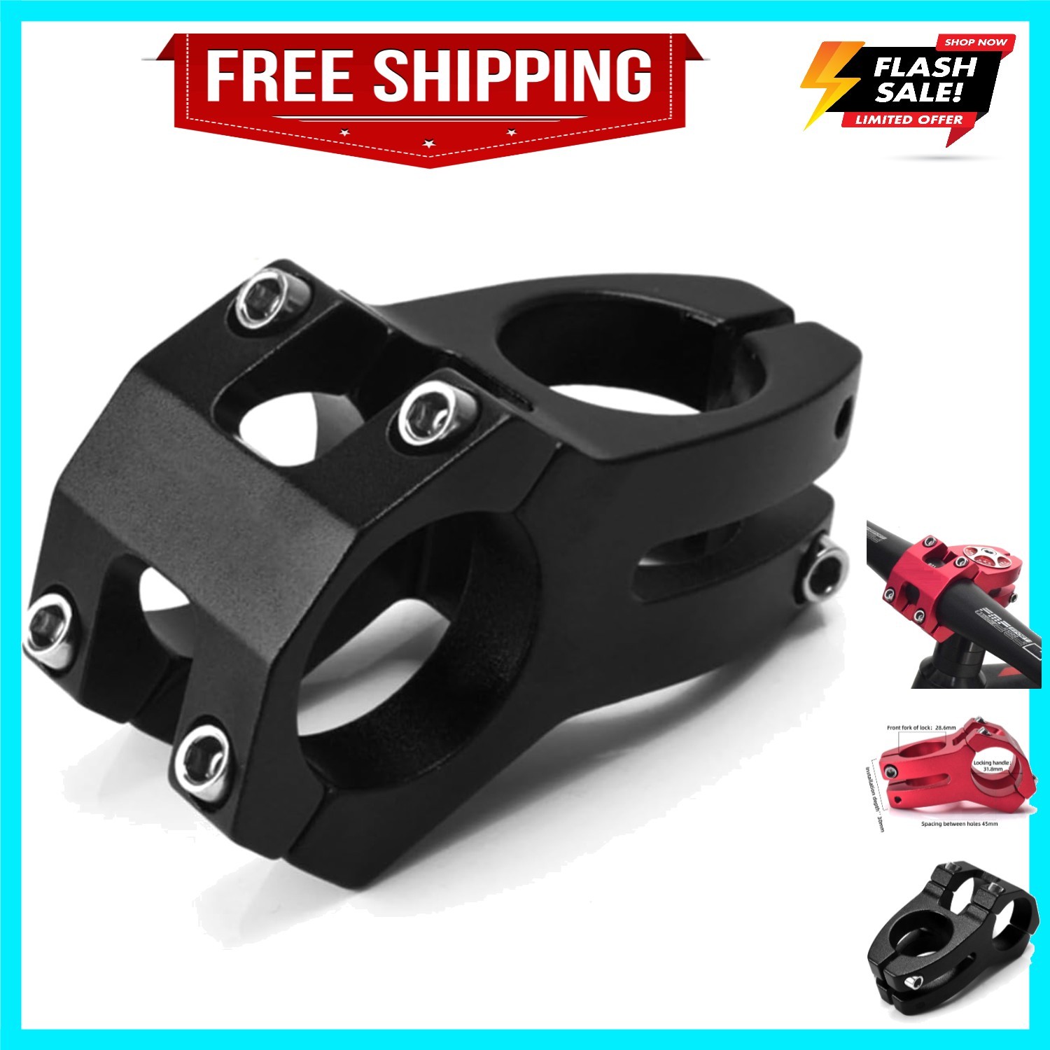 Bicycle Stem, 31.8 mm Mountain Bike Stem Bicycle Handlebar Stem Aluminum Allo…