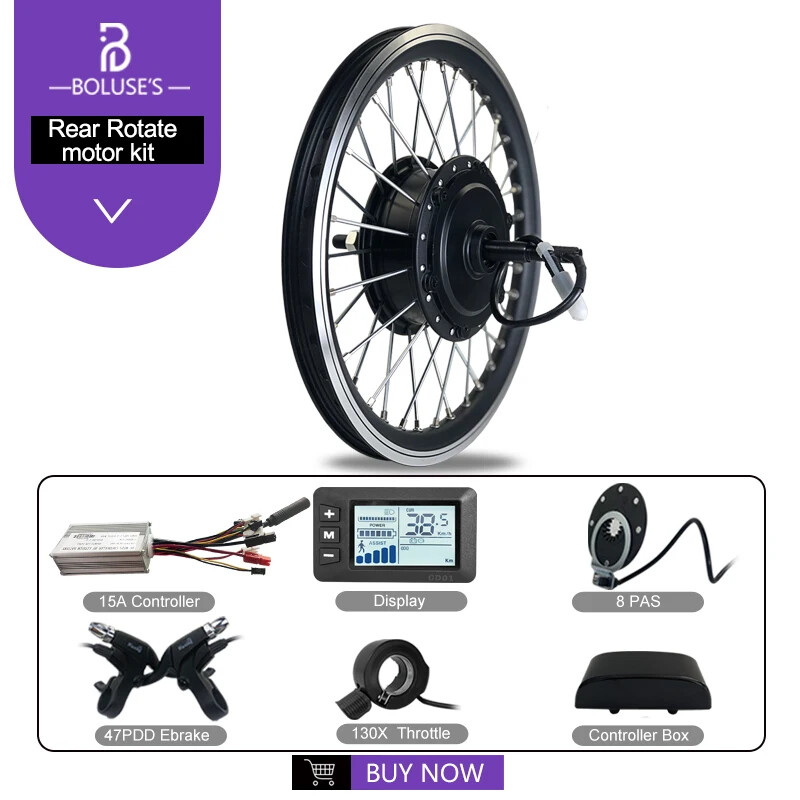 250W-500W E-bike Conversion Kit 36V 48V Rear Rotate Wheel Hub Motor Drop 135mm