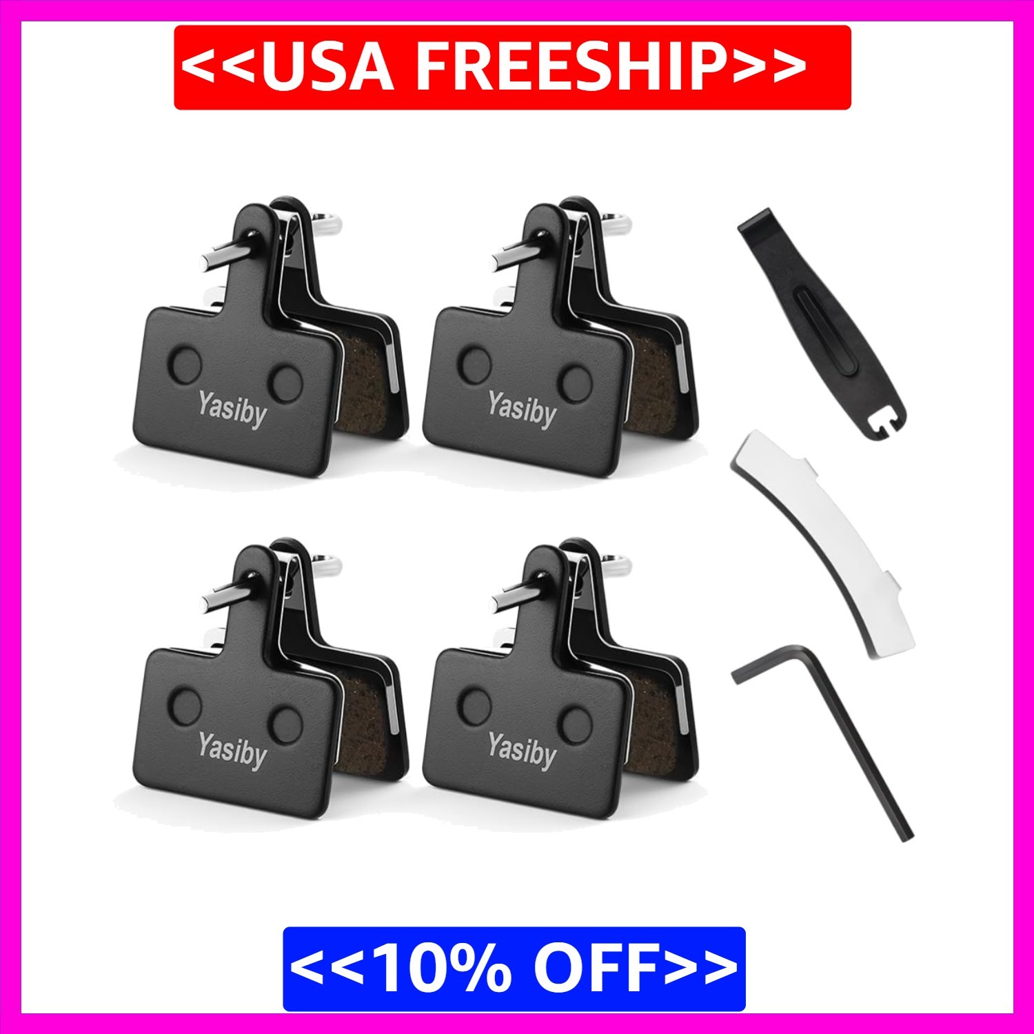 4 Pairs MTB Disc Brake Pads Resin & Semi-Metallic Quiet W/ Install Kit E-Bike US
