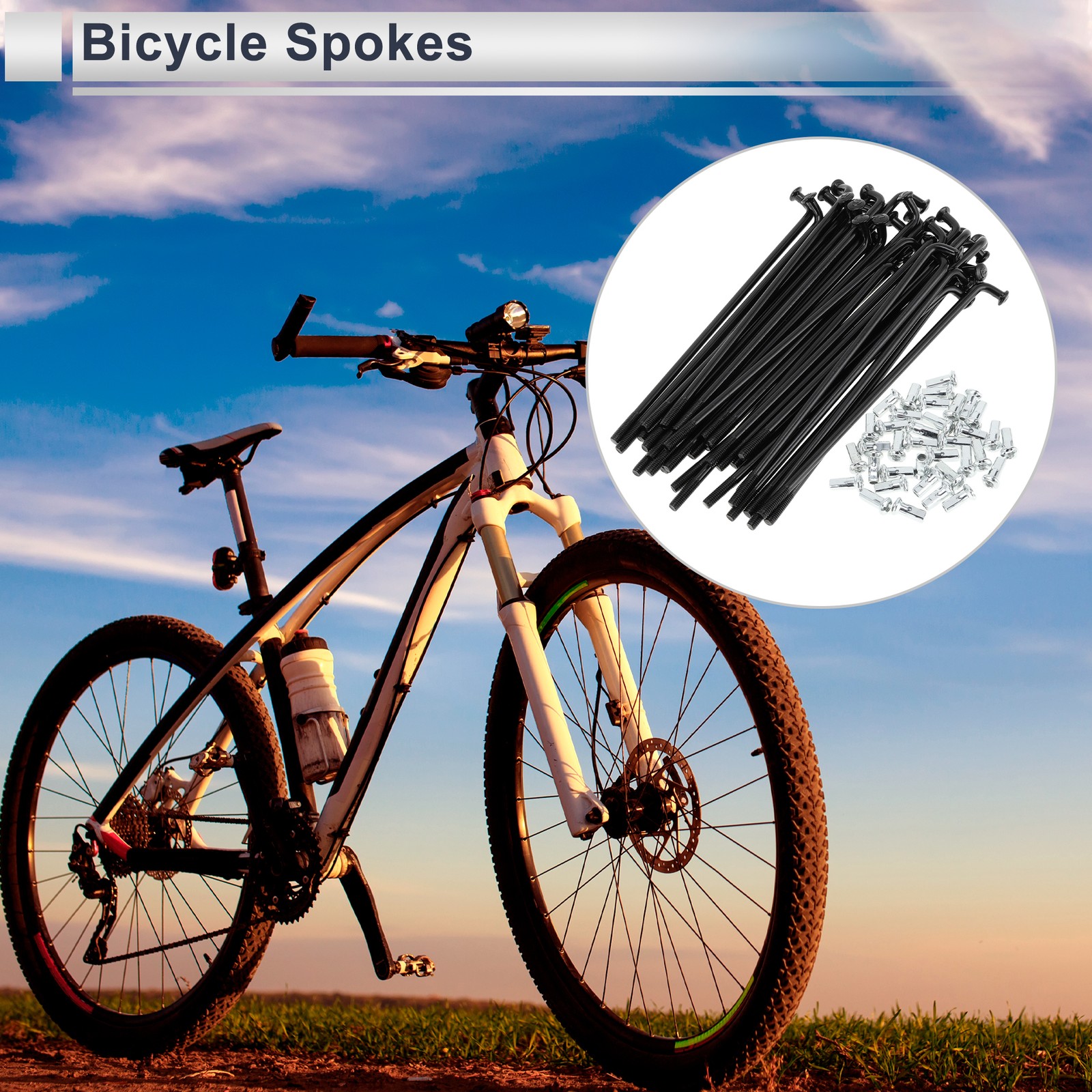 Bike spokes 12G 97mm for bicycle, set 1, carbon steel, nipple
