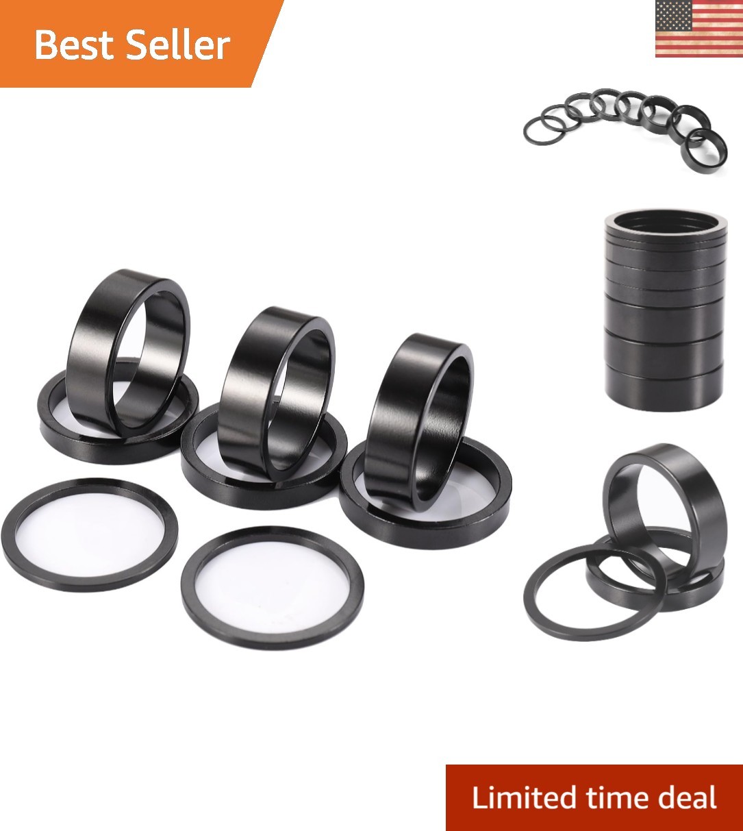 Versatile Aluminum Alloy Headset Spacer Set – 8 Pieces for Easy Bike Adjustments