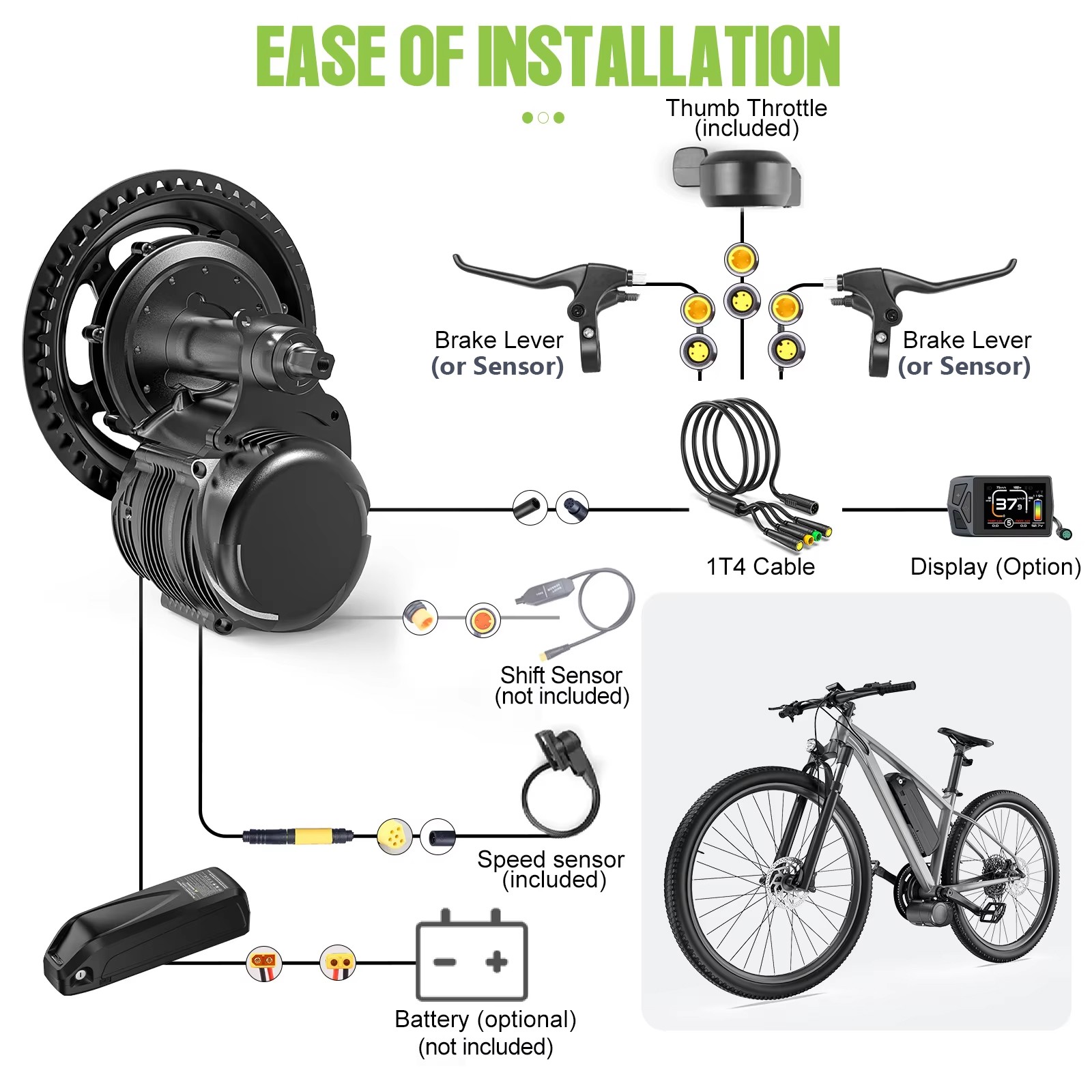 48V500W Tongsheng Mid Drive Motor Kit TSDZ2B Torque Sensor Electric Bicycle Kits