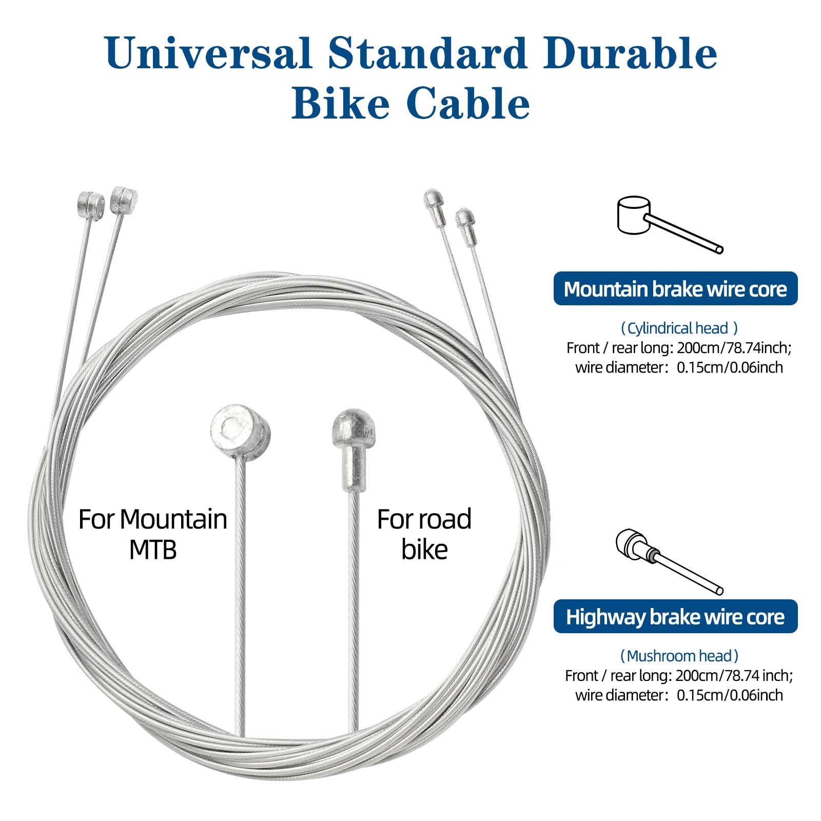4Pcs Universal Bike Brake Cable Set, Standard As shown in the picture, Silver