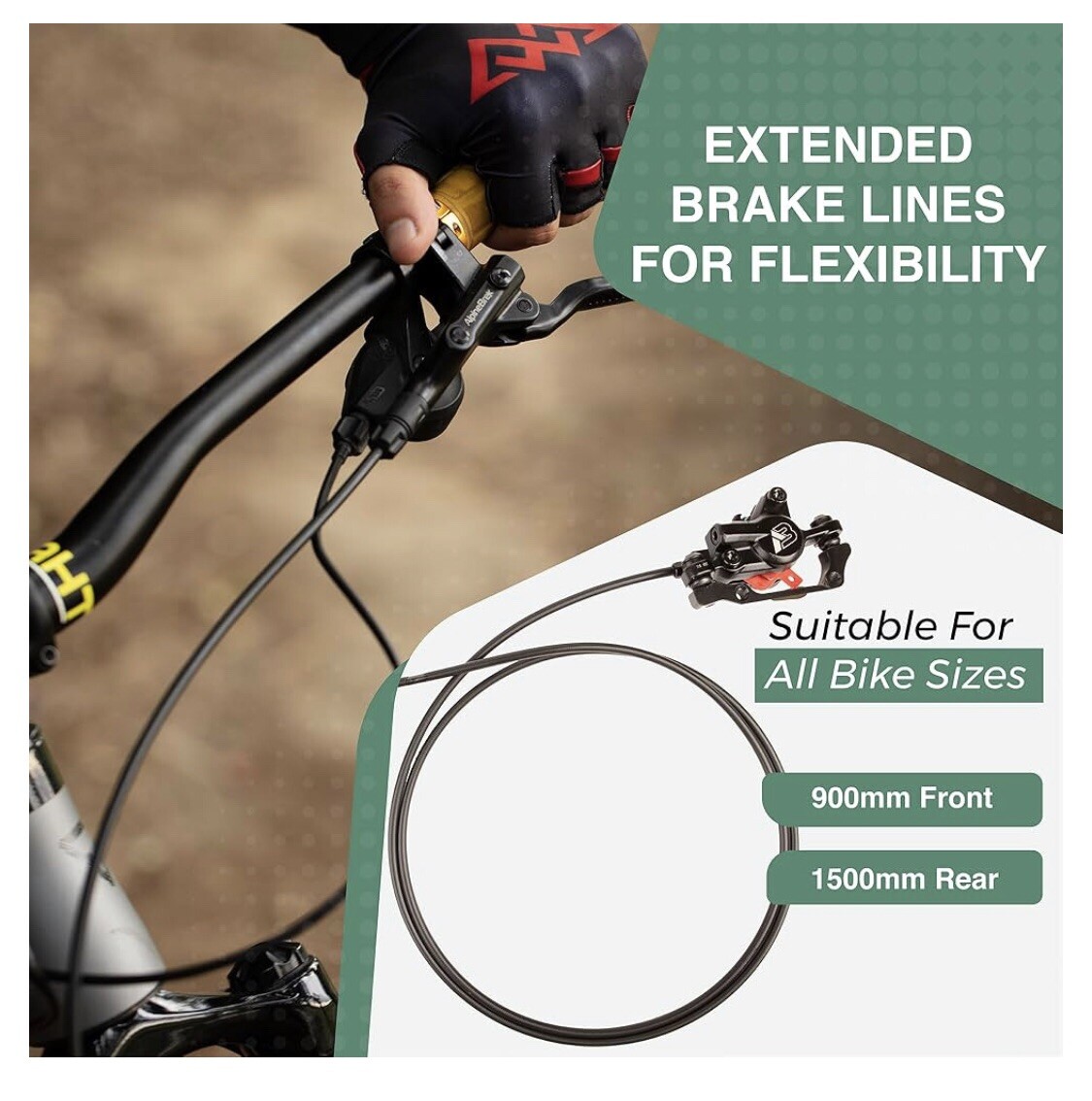 AlpineBrek Hydraulic Disc Brake Set MTB-E-Bike-Bicycle F-900mm/R-1500mm