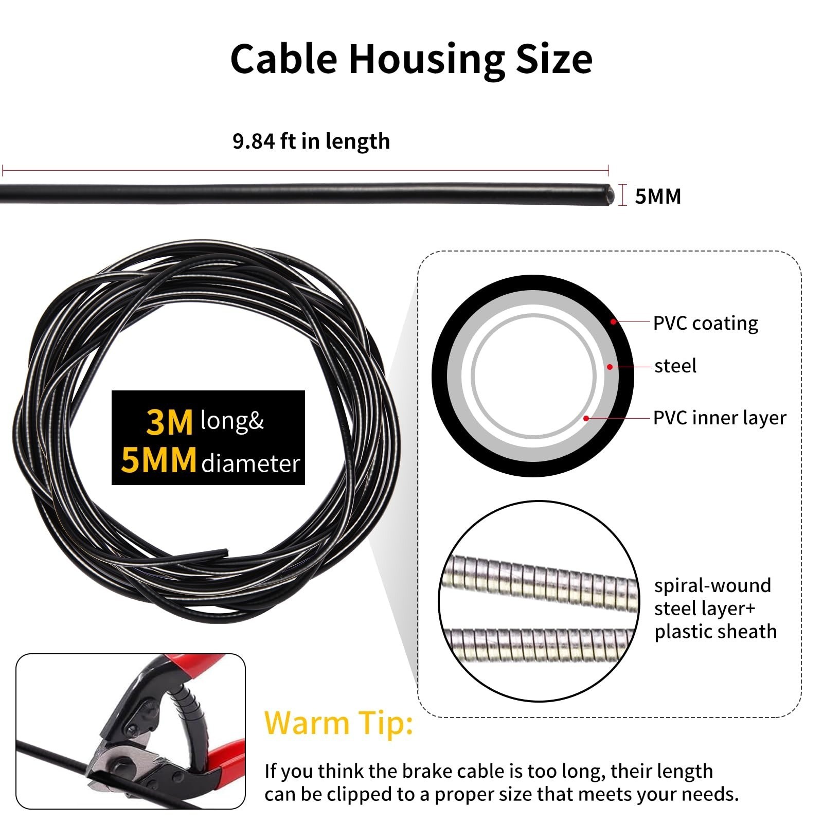 Gionfe Brake Cable Housing 5mm 3 Meters Black for Mountain Road Bike