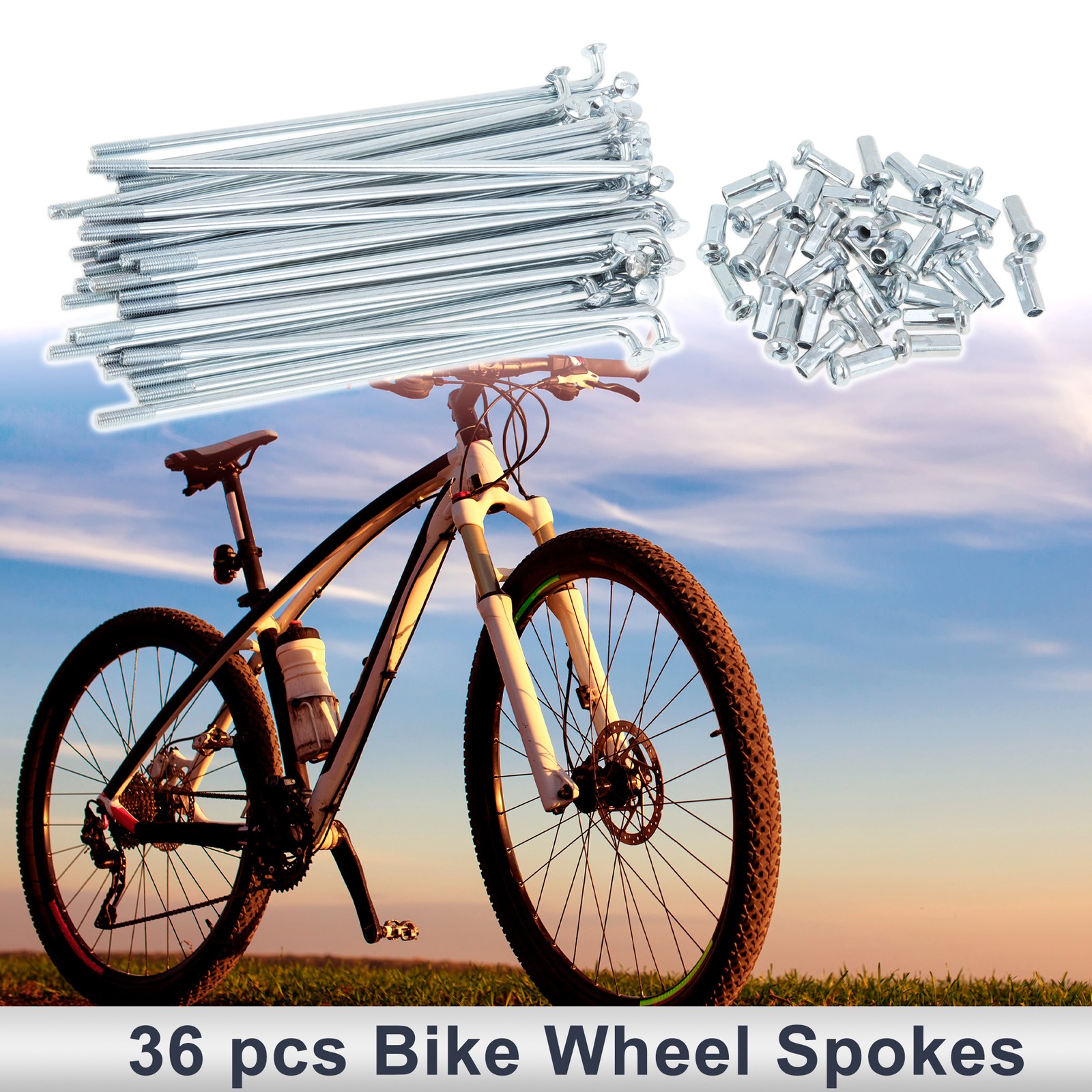 1 Set 12G 100mm Length Bicycle Spokes Nipple Carbon Steel Galvanized Silver Tone