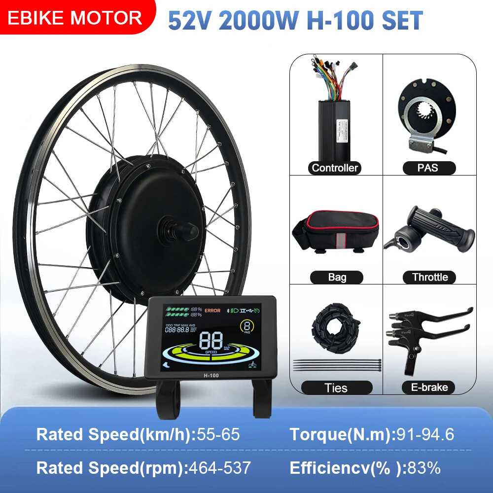 52V 2000W Electric Bicycle Conversion Kit Brushless Rear Rotate Hub Motor Wheel