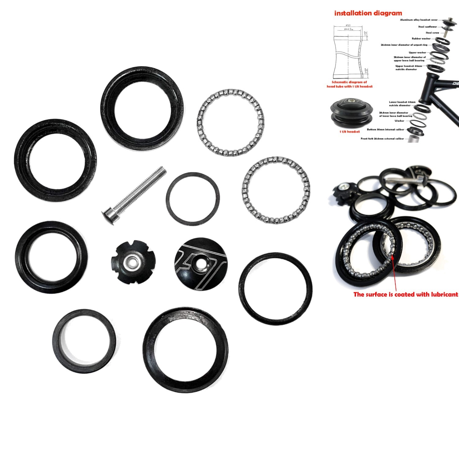 1-1/8″ Heavy Duty Threadless Bike Headset 34mm Sealed Bearing MTB Road BMX Steel