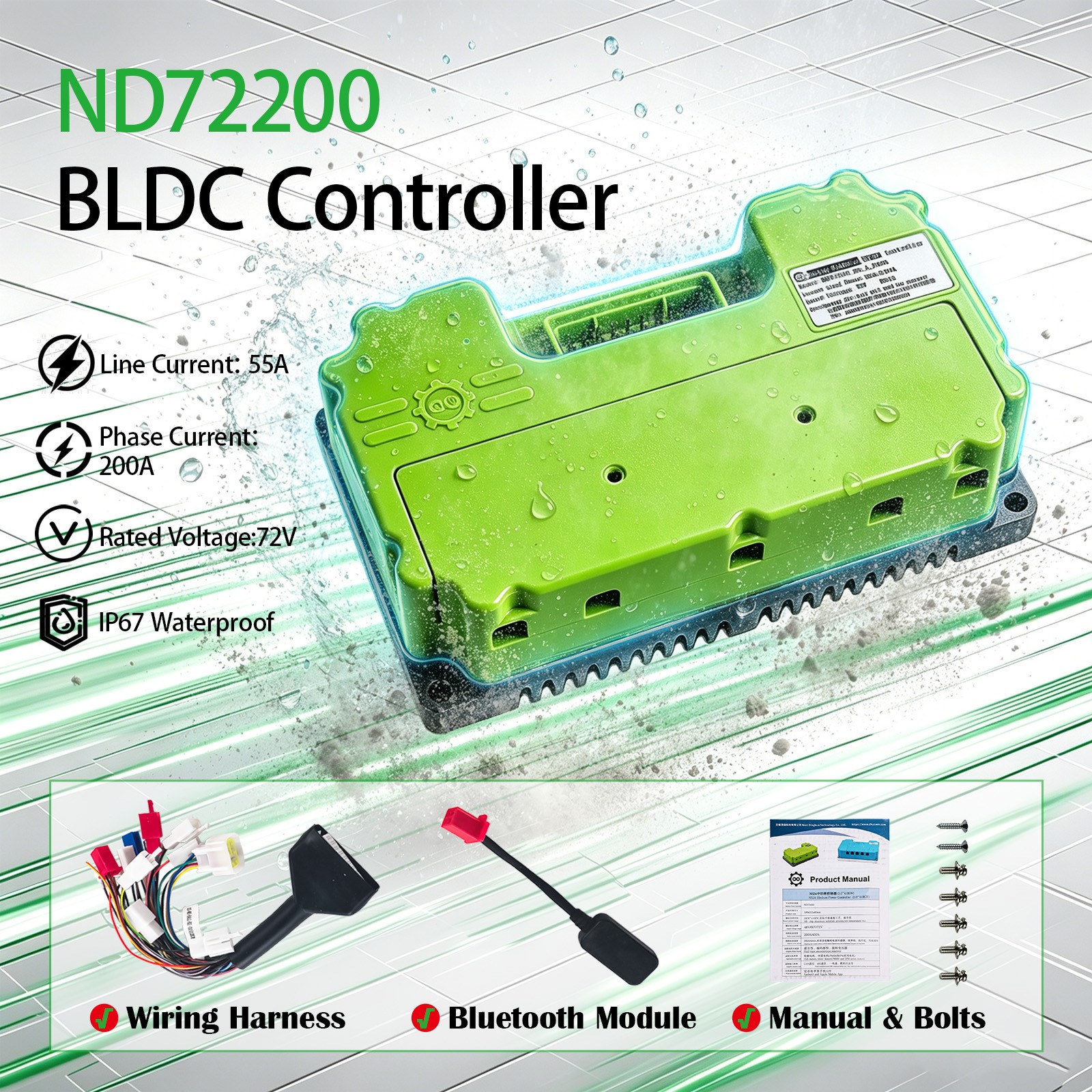 For FarDriver ND72200 Controller w/ Bluetooth 55A Battery, 200a Phase ,48-72V