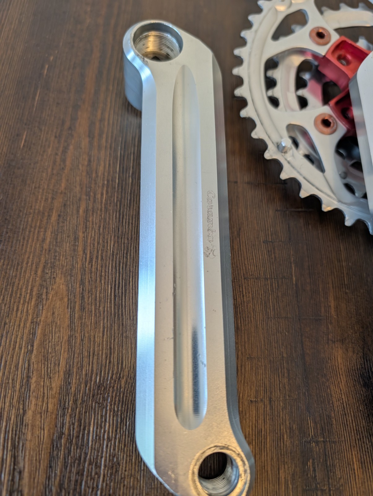 Caramba Double Barrel CNC Aluminum Crank Arms 175 94/58 BCD Silver Red Retro