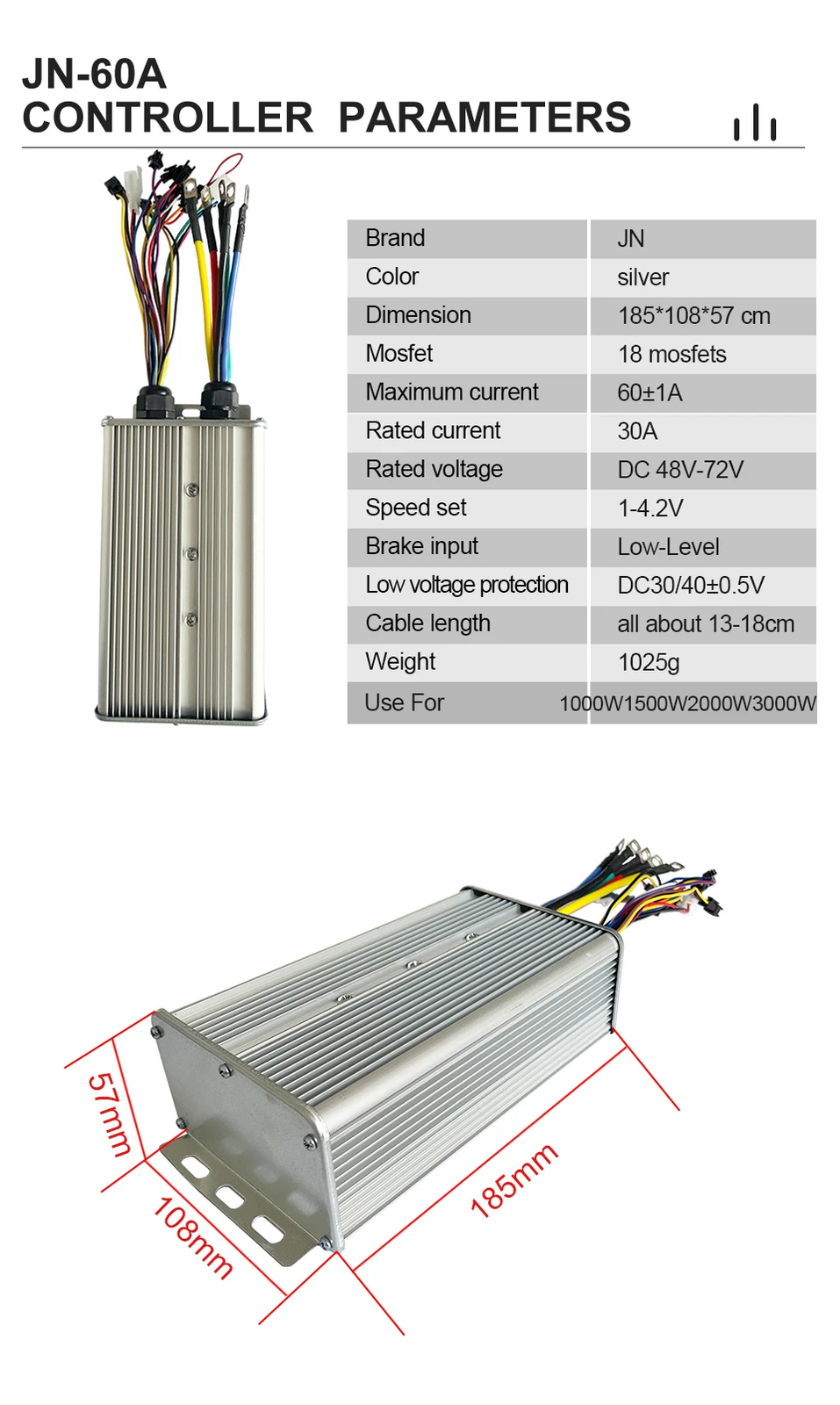 E-bike 60A Sinewave Dual Mode Controller 48V 52V 60V 72V 1000W-3000W Hub Motor