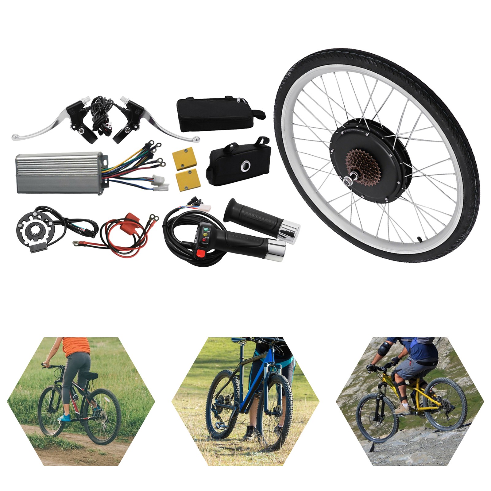 26In 48V 1000W Rear Wheel Electric Bike Conversion Kit with PAS Sensor