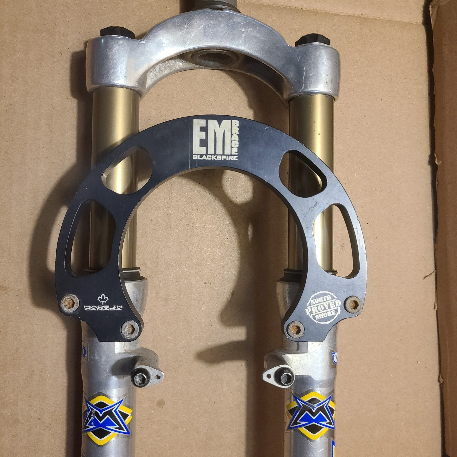 2000 Marzocchi Bomber Z3 QR20 26″ Suspension Fork Silver Italy, Blackspire Brace