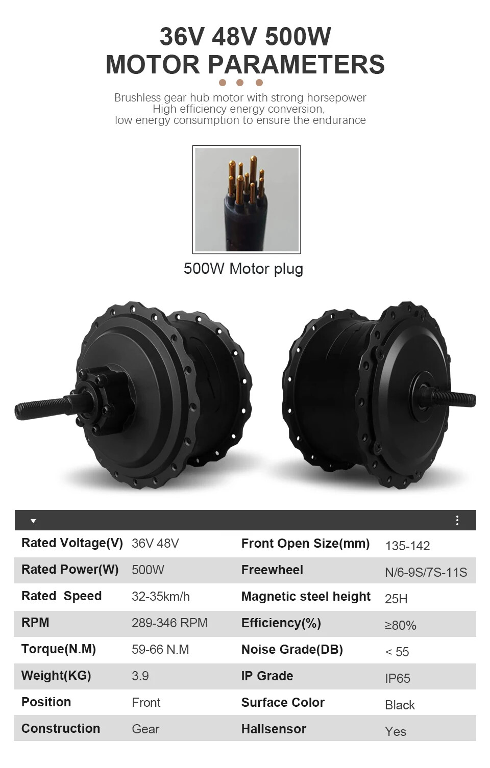 Snow E-bicycle Fat Tire 20/24/26In 36V 48V 500W Brushless Gear Front Hub Motor