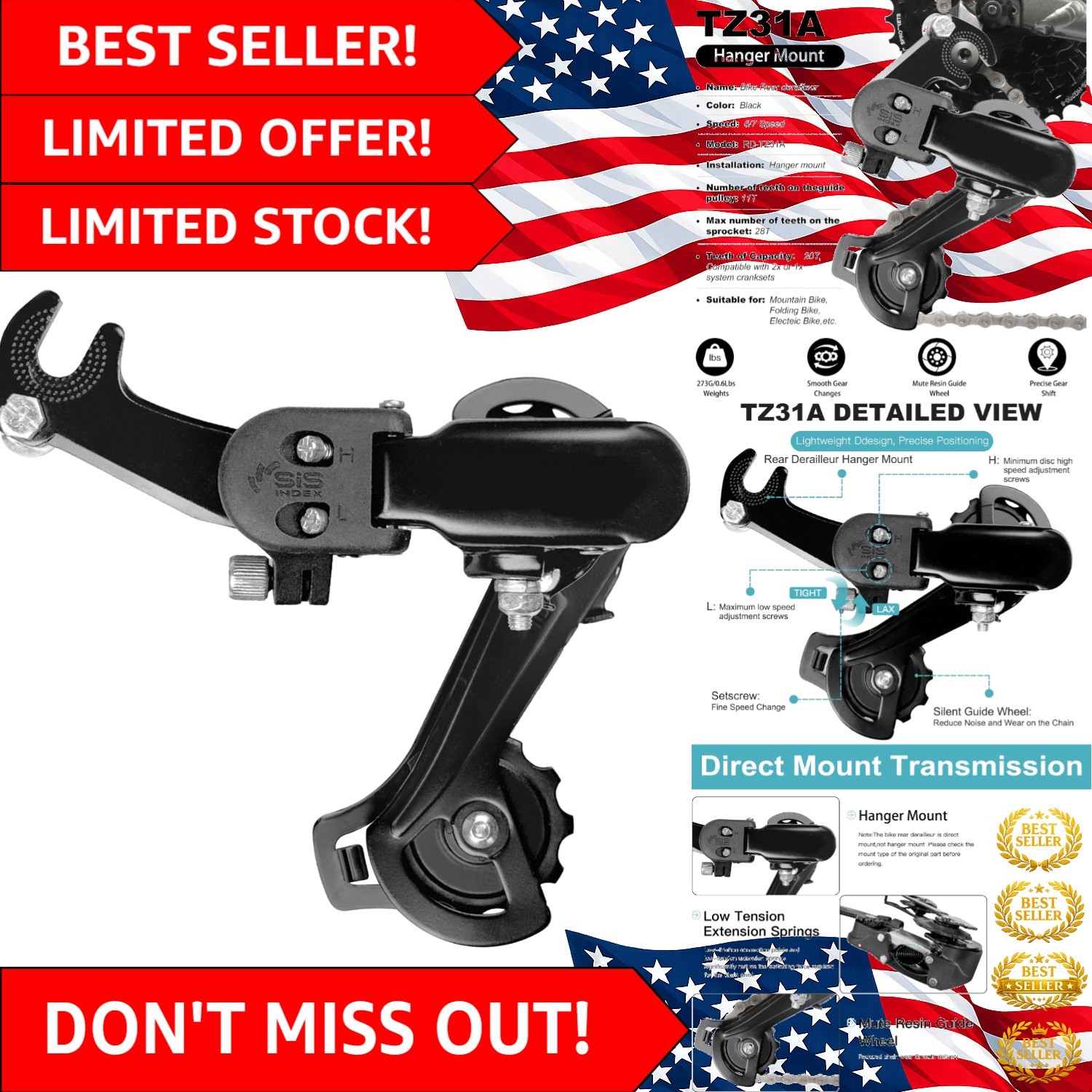 6/7 Speed Hanger Mount Bicycle Rear Derailleur – Easy Installation & Maintenance