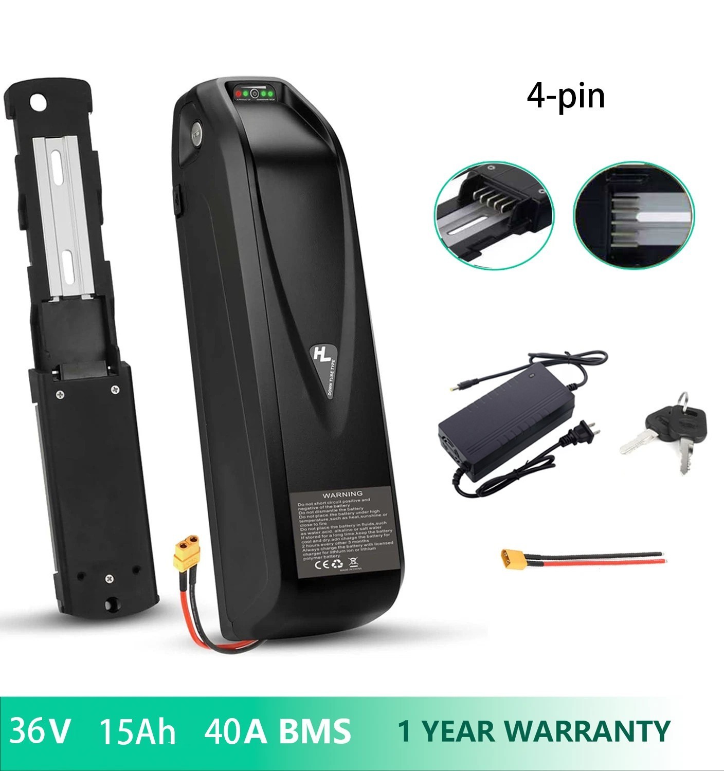 Hailong 36V15Ah 4pin Ebike Lithium Battery For 200W-1000W Electric Bike Motor