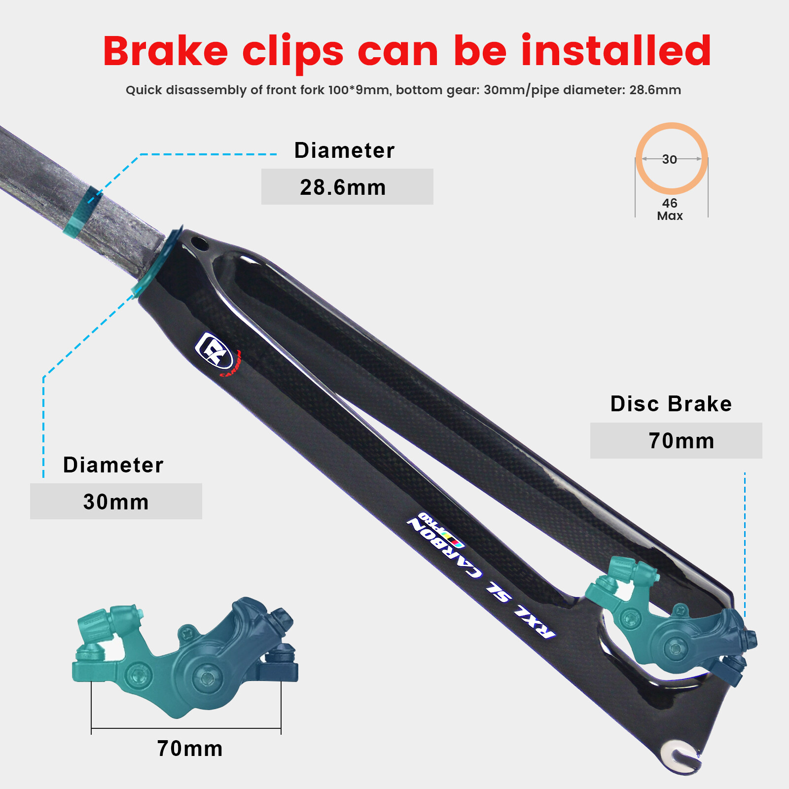 1-1/8″(28.6mm) 700C Carbon Road Bicycle Fork Disc Brake V brake Bike Forks Gloss