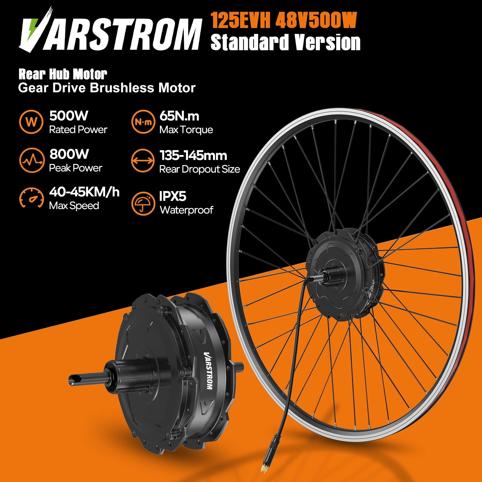 Varstrom 48V500W Rear Wheel Hub Motor 26″27.5″700C EBike Conversion Kits 40KM/h