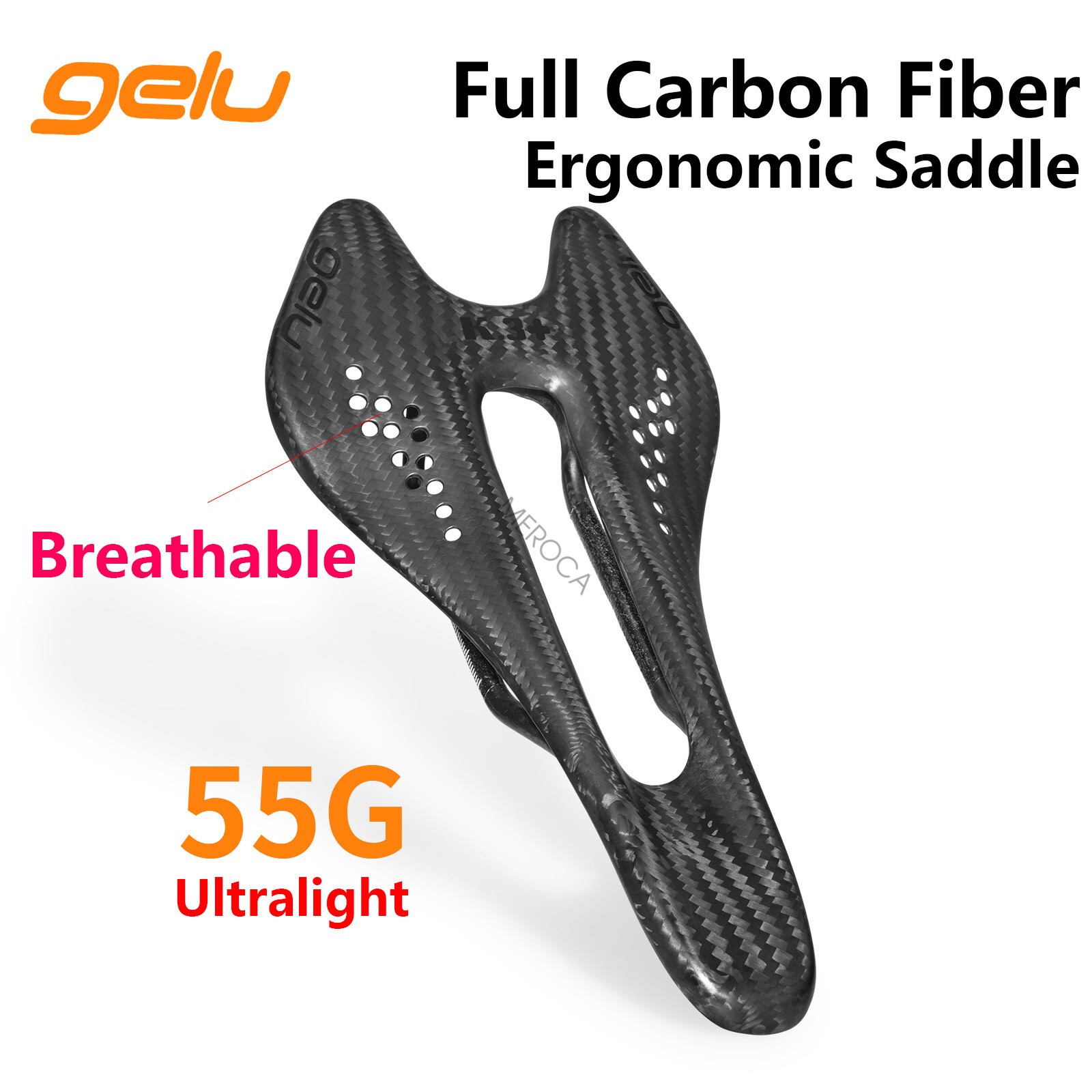 GELU Full Carbon Road Bike Saddle Bicycle Racing Seats Breathable ULTRALIGHT 55g