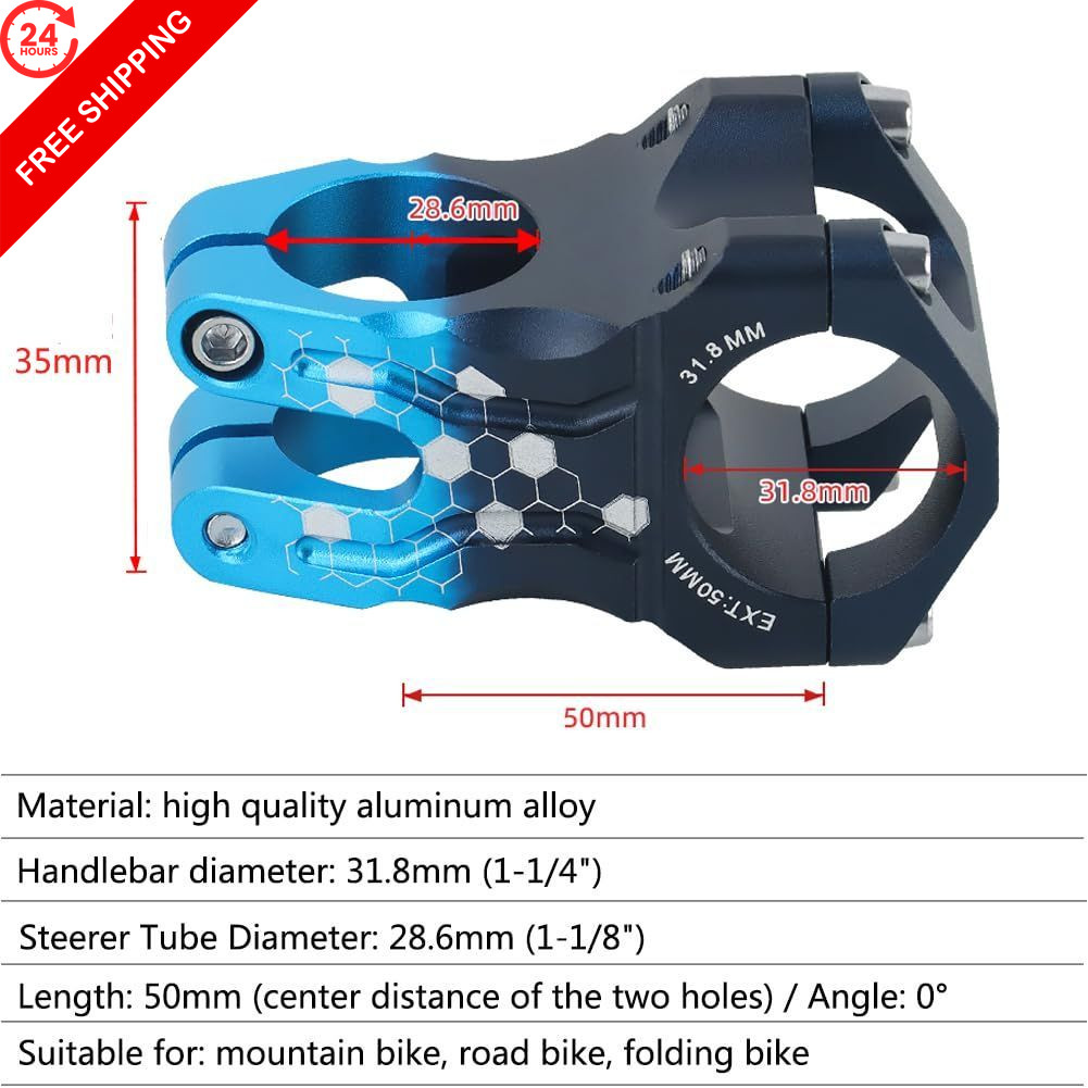 CYSKY Bike Stem 31.8 50mm MTB CNC Precision x 50mm, Black & Blue