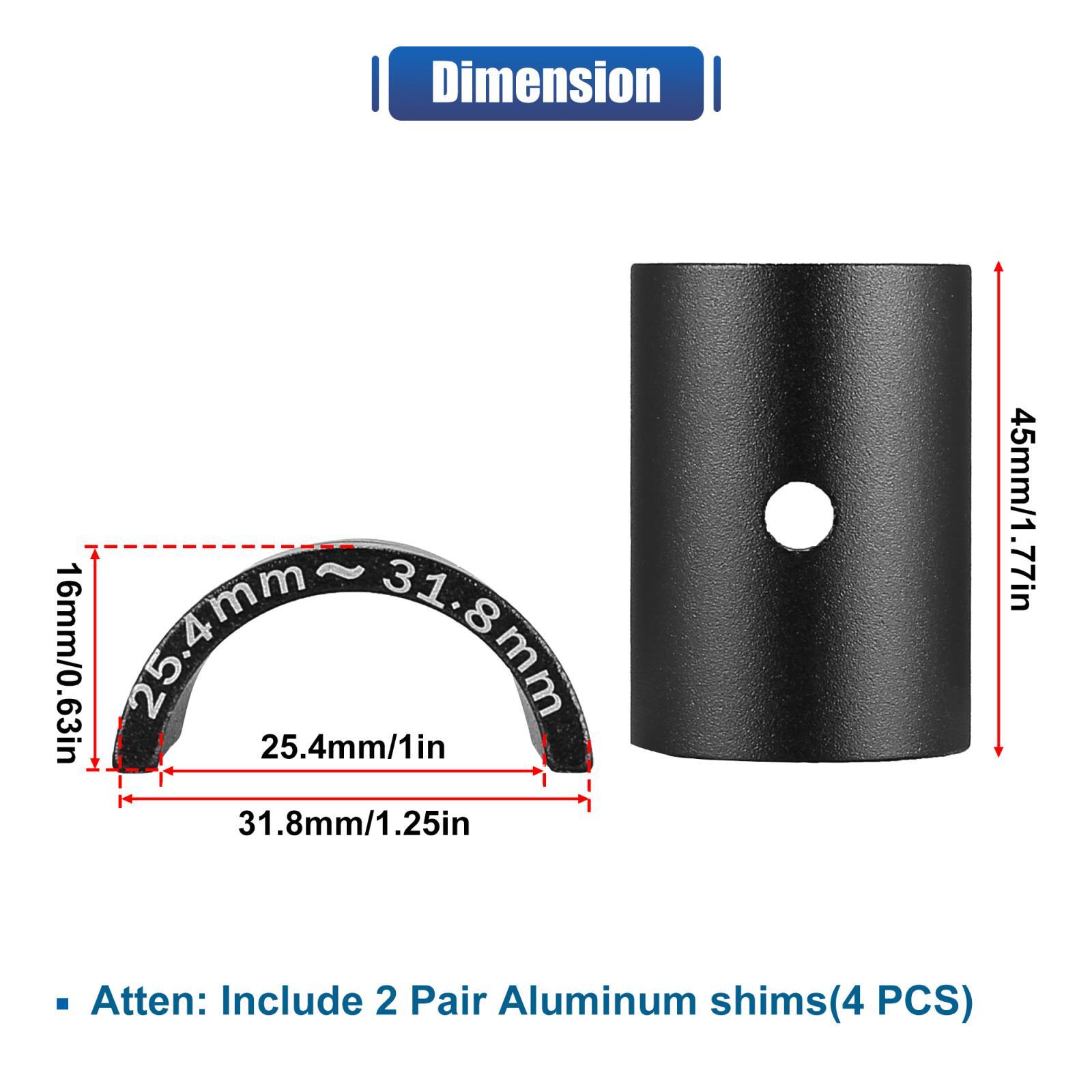 2 Pair Bike Handlebar Shim 25.4 to 31.8mm Handlebar Shim Spacer Stem Size Reduce