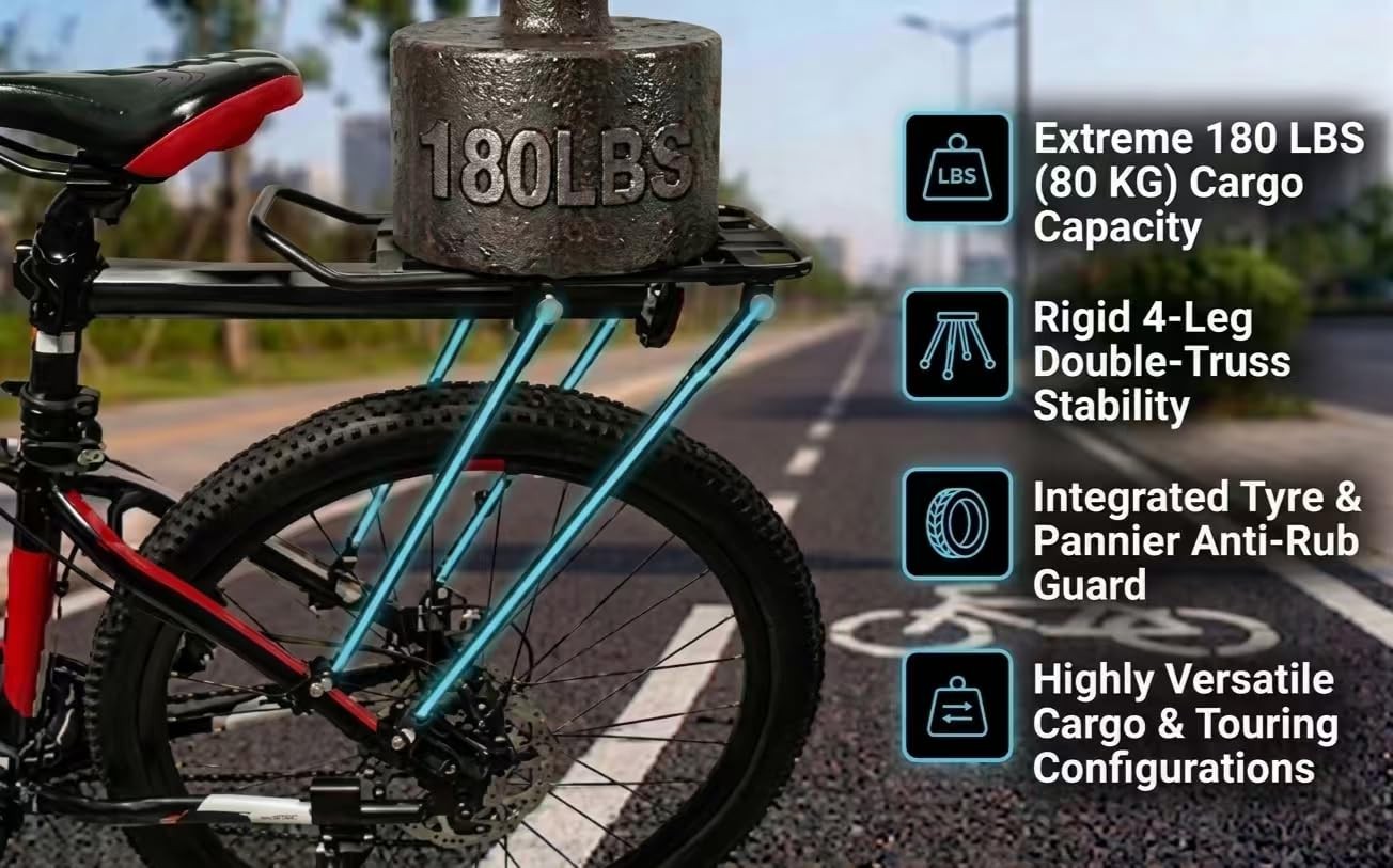 COMINGFIT 180lbs Heavy Duty Bike Rear Rack Double Strength Cargo Rack MTB