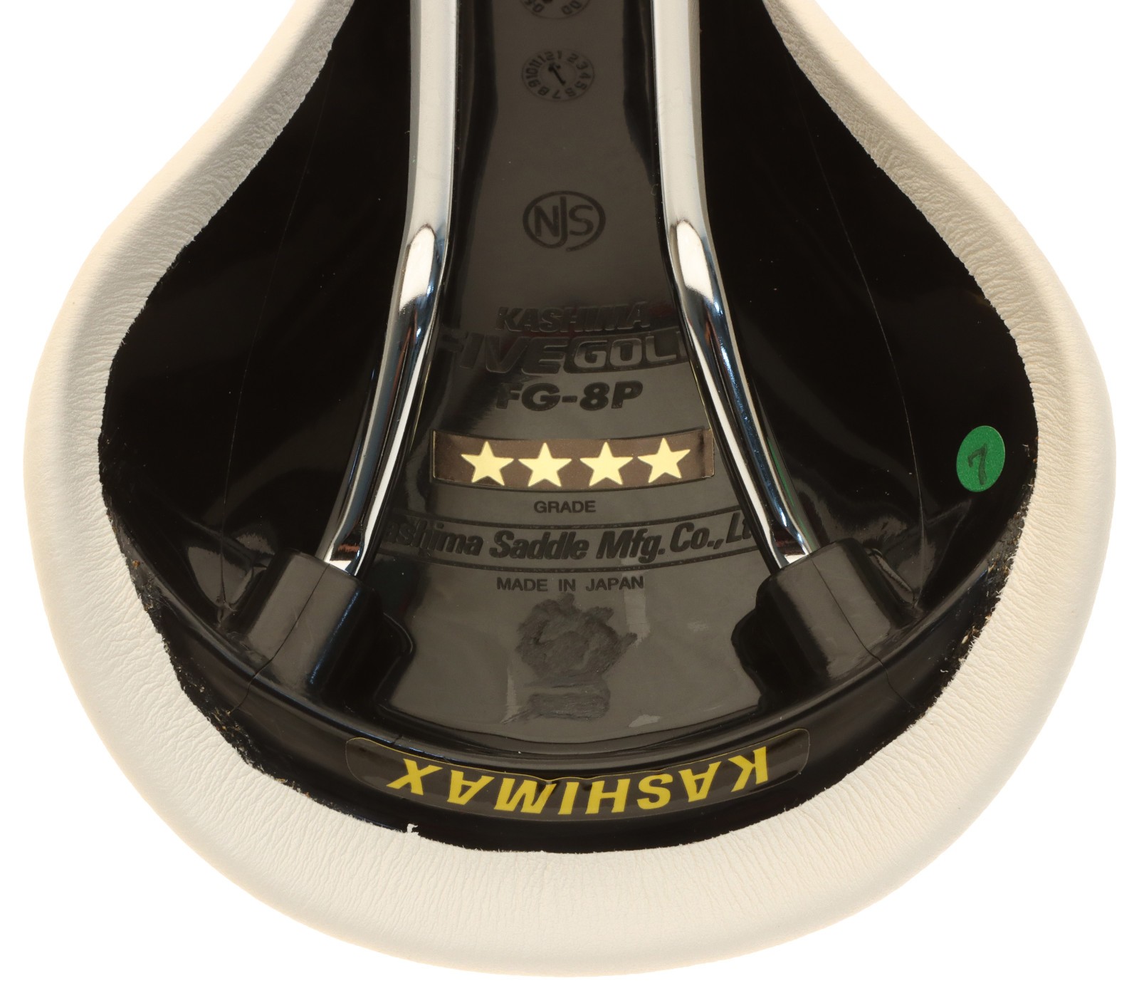Kashimax Five Gold 8P Saddle NJS 30mm Rails White Smooth Leather NEW NOS