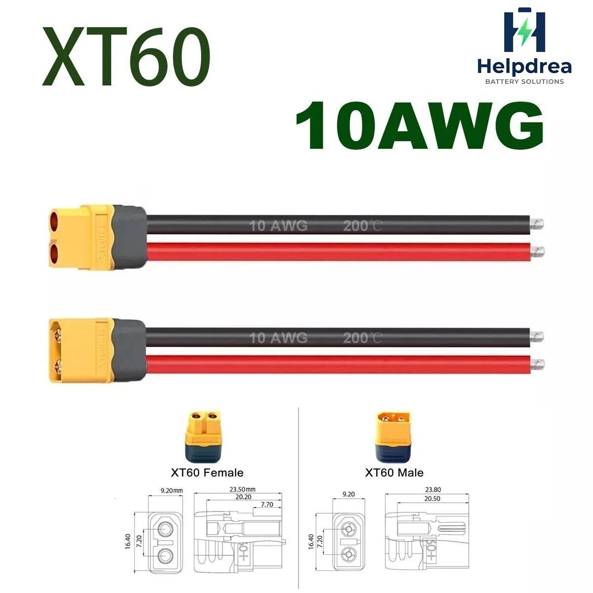 1Pair XT60 Plug Connector Female Male 10AWG Cable Wire Ebike Lipo Li-Ion Battery