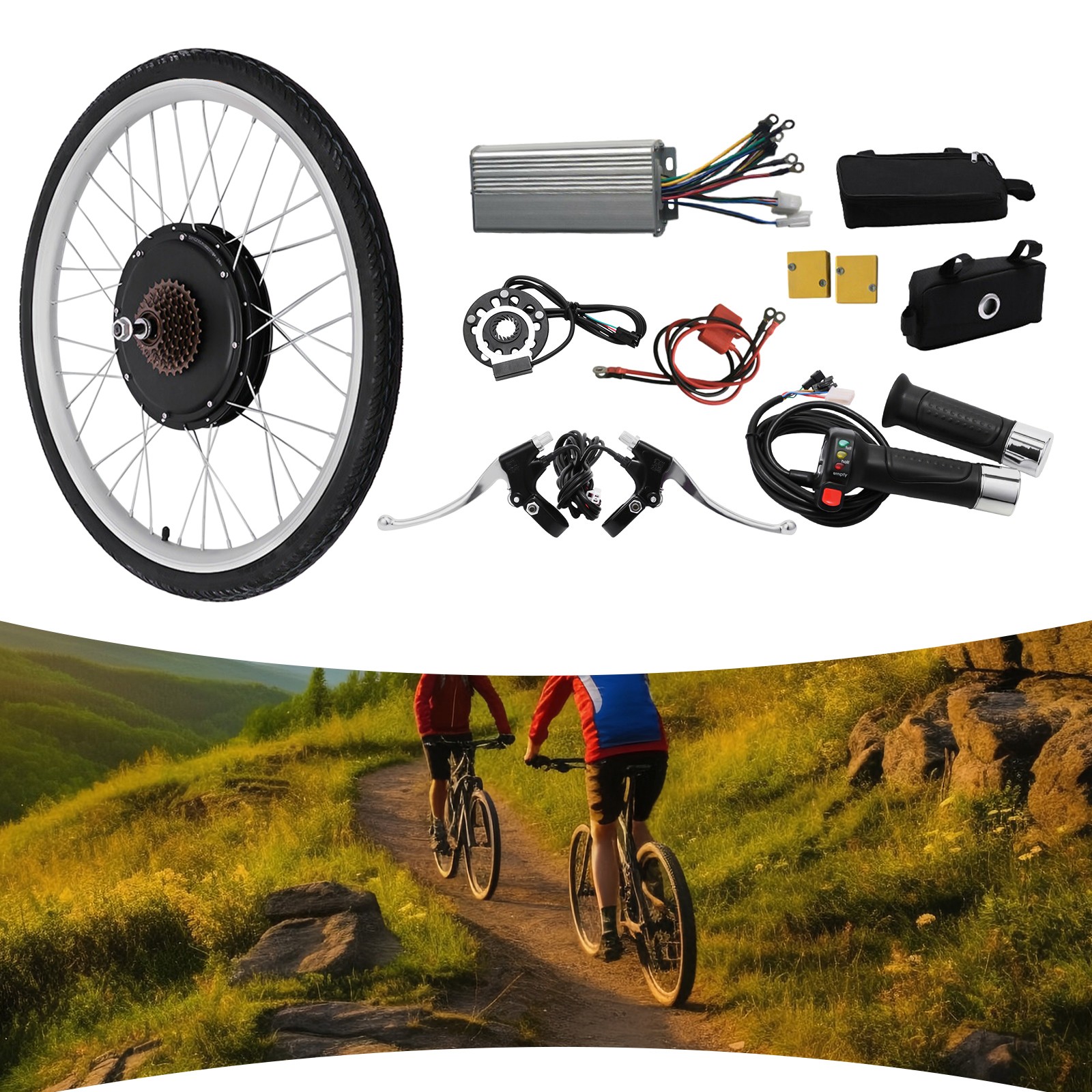 26In 48V 1000W Rear Wheel Electric Bike Conversion Kit with PAS Sensor