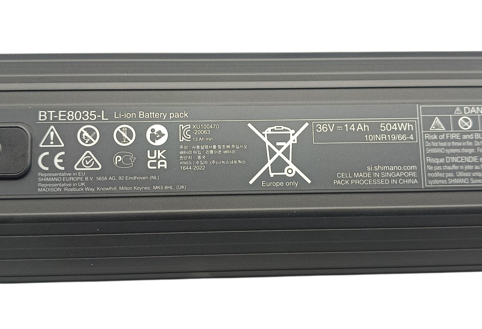 Shimano Steps BT-E8035-L Electric Bike Battery INTERNAL 504Wh for Frame Downtube Mount