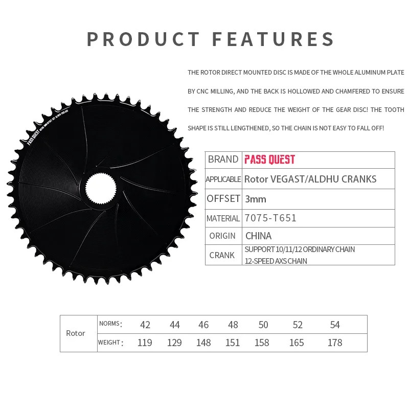 3mm Offest Direct Mount Chainring 42-54T Sprocket for Bicycle Crankset