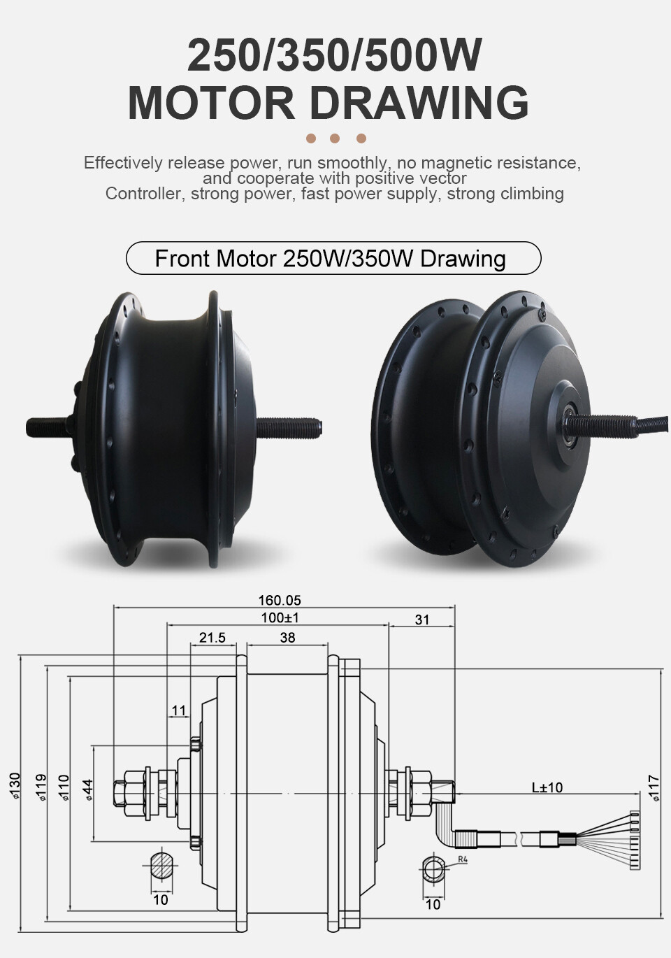 36V/48V 250W 350W 500W E-bike Front Rear Hub Motor Drive Wheel Conversion Kit