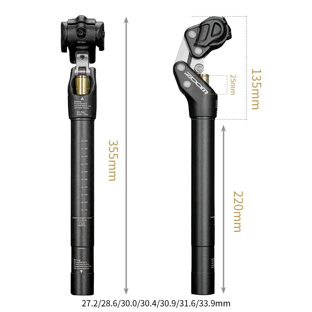 ZOOM Suspension Seatpost 27.2/30.9/31.6mm MTB Bike Shock Absorbing Post