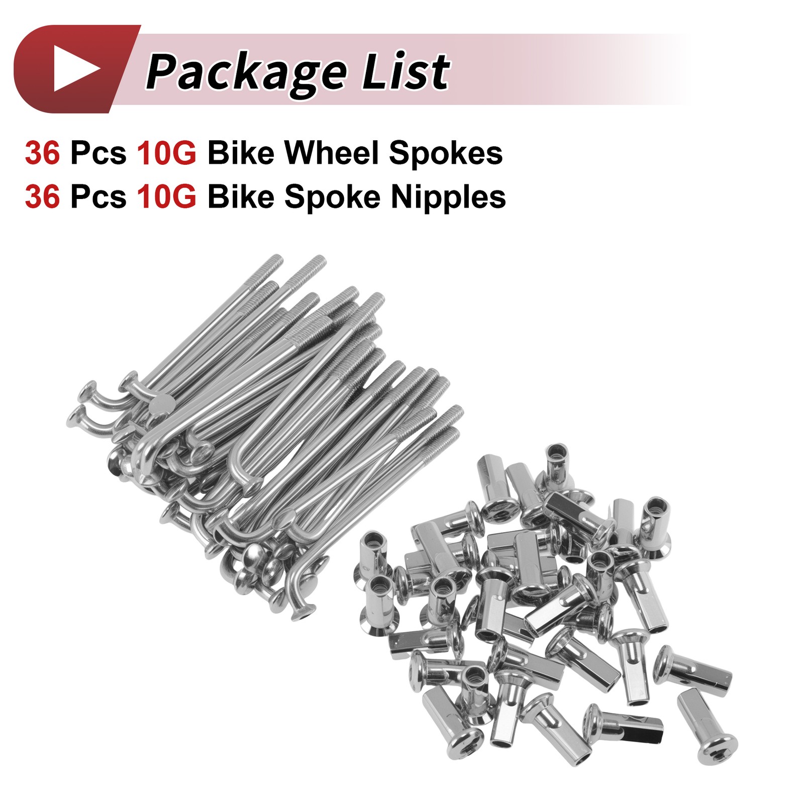 10G J Bend Bicycle Spokes 55mm Bike Wheel Spokes with Nipple Silver Tone 36 Set