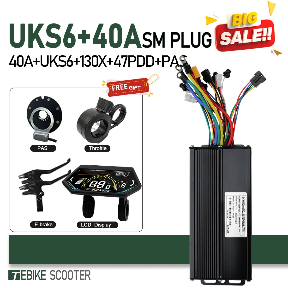 Electric Bike 3-Mode SineWave Controller 17A 26A 30A 40A with LCD UKC1 Display