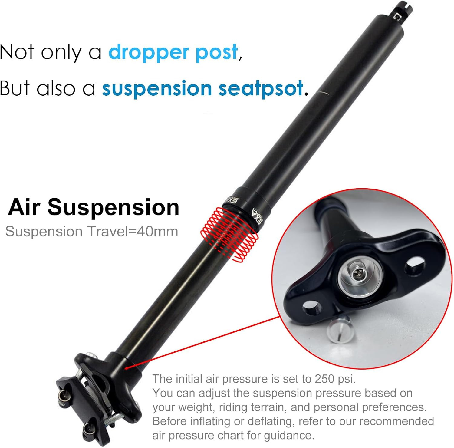 EXA Form Dropper Post Suspension Seatpost 30.9Mm/31.6Mm, 345Mm/395Mm/445Mm Lengt